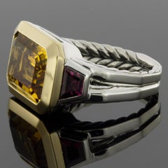 David Yurman Novella Emerald Cut Citrine and Rhodolite Garnet Three-Stone Ring