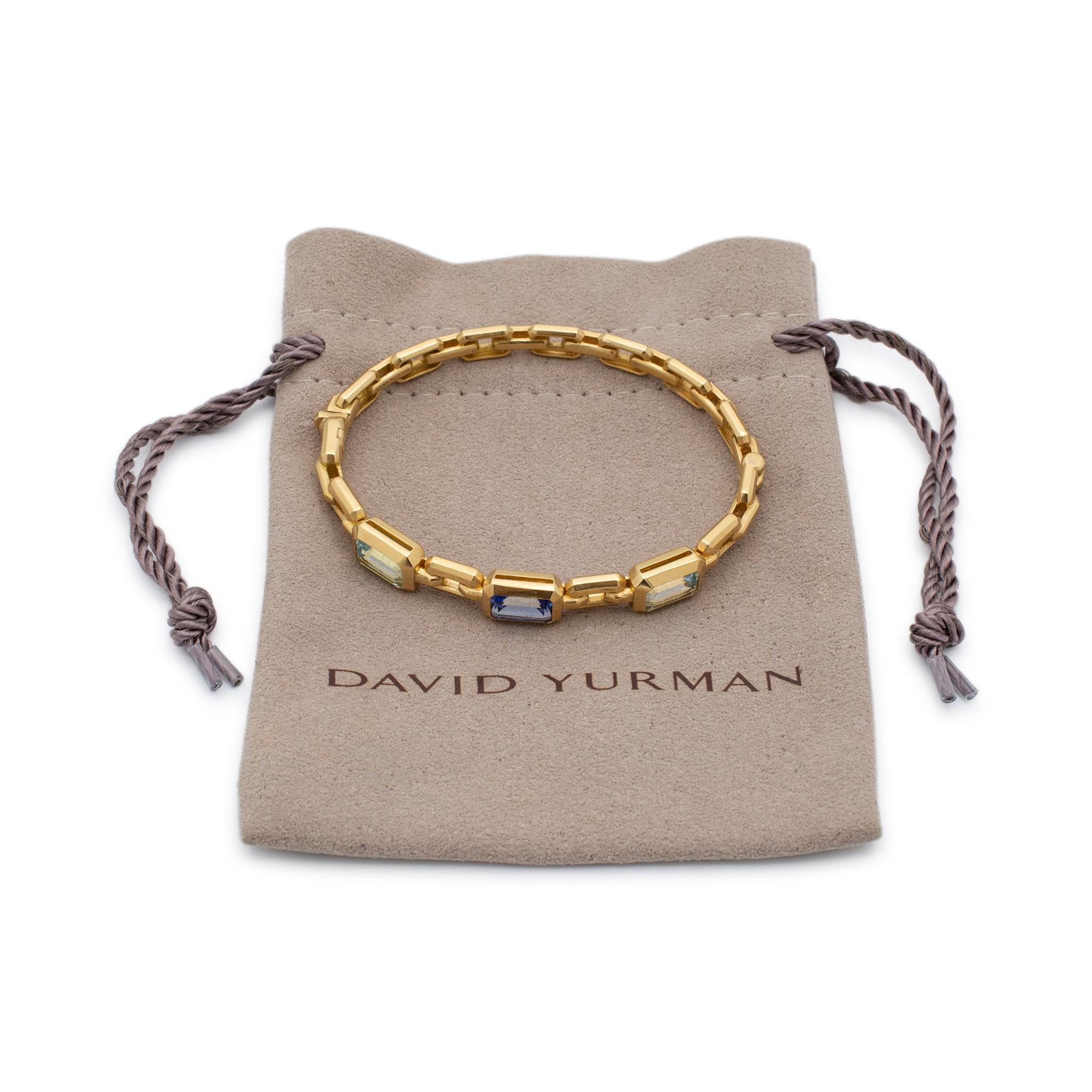 Women's David Yurman Novella Ladies 18K Yellow Gold Blue Topaz&Tanzanite Bangle Bracelet