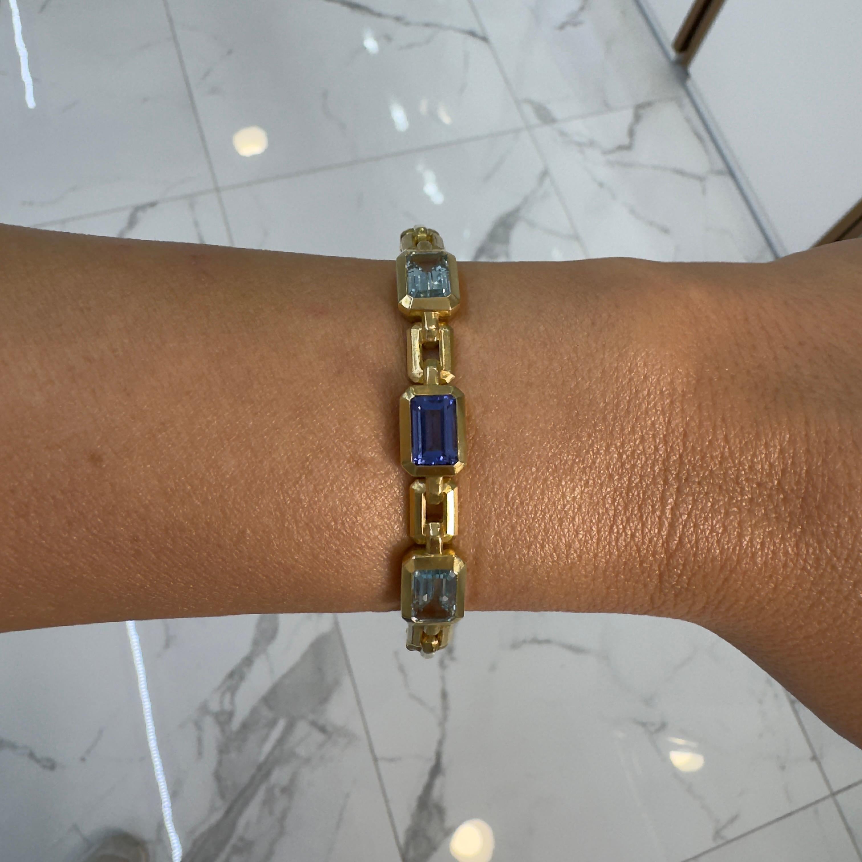 David Yurman Novella Ladies 18K Yellow Gold Blue Topaz&Tanzanite Bangle Bracelet 1