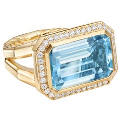 David Yurman Novella Statement Ring in Yellow Gold with Blue Topaz & Diamonds