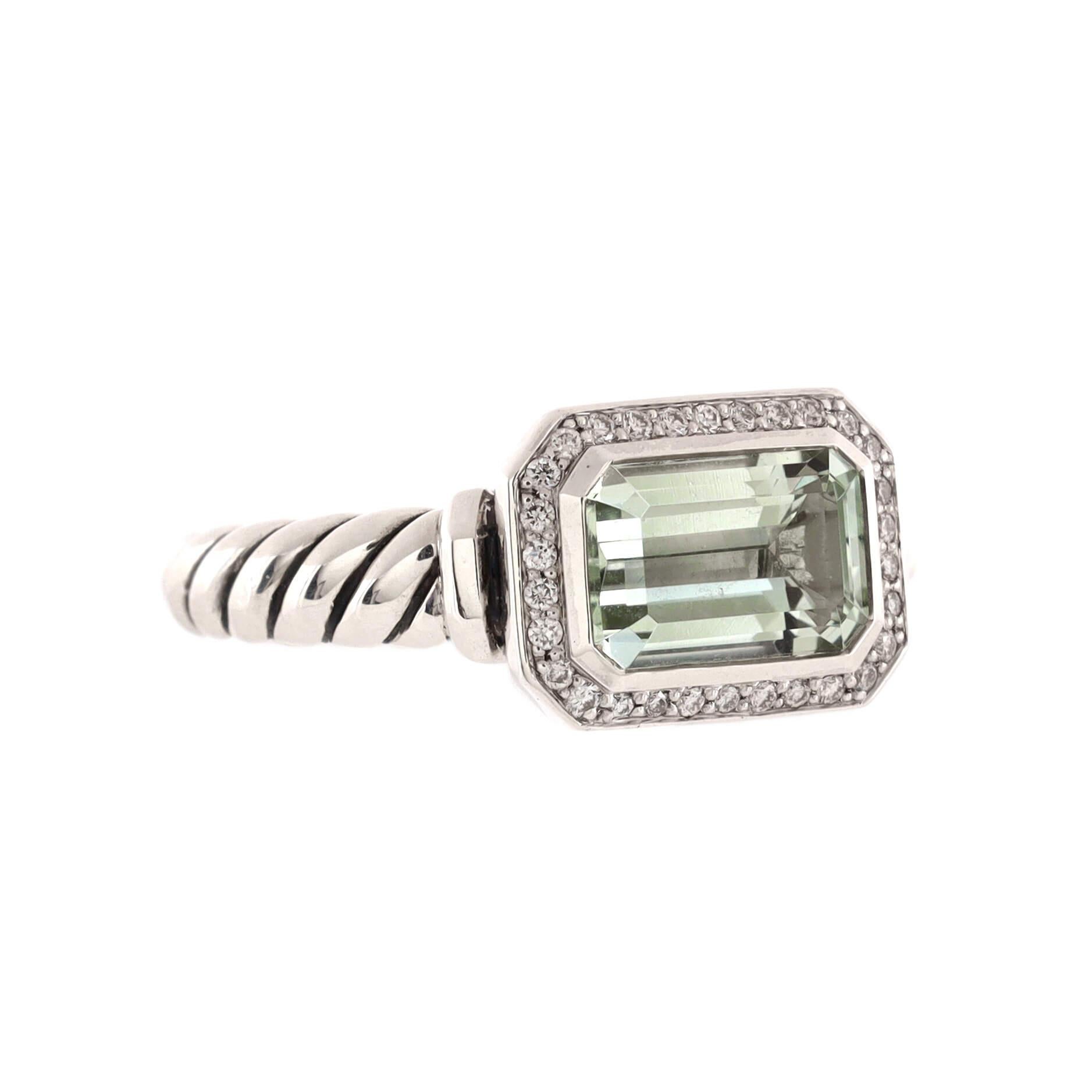 Condition: Great. Minor wear throughout.
Accessories: No Accessories
Measurements: Size: 7.25 - 55, Width: 3.05 mm
Designer: David Yurman
Model: Novella Statement Ring Sterling Silver with Prasiolite and Diamonds
Exterior Color: Silver
Item Number: