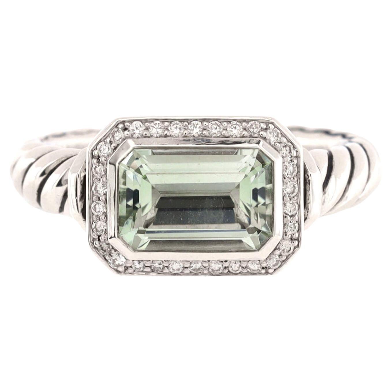 David Yurman Novella Statement Ring Sterling Silver with Prasiolite and D