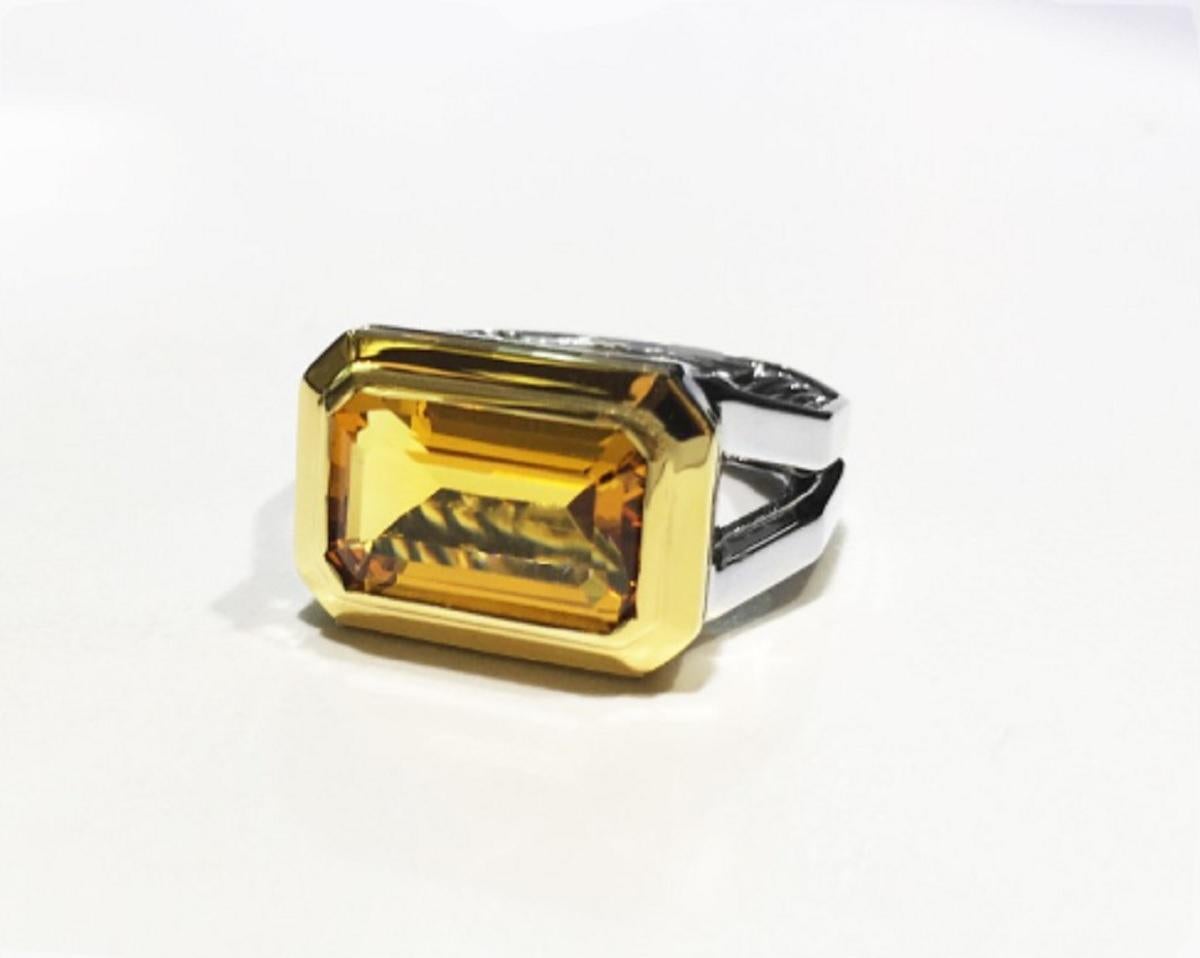 Taille carrée DAVID YURMAN Novella Bague d'affirmation en argent avec or 18 carats et citrine en vente