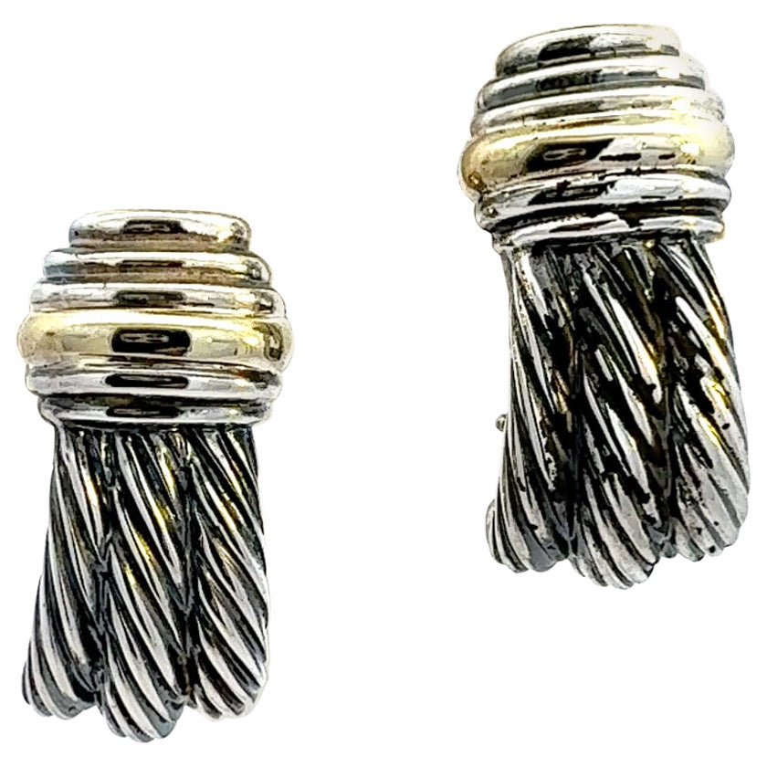 David Yurman Omega Back Earrings 14k Gold Sterling Silver Estate