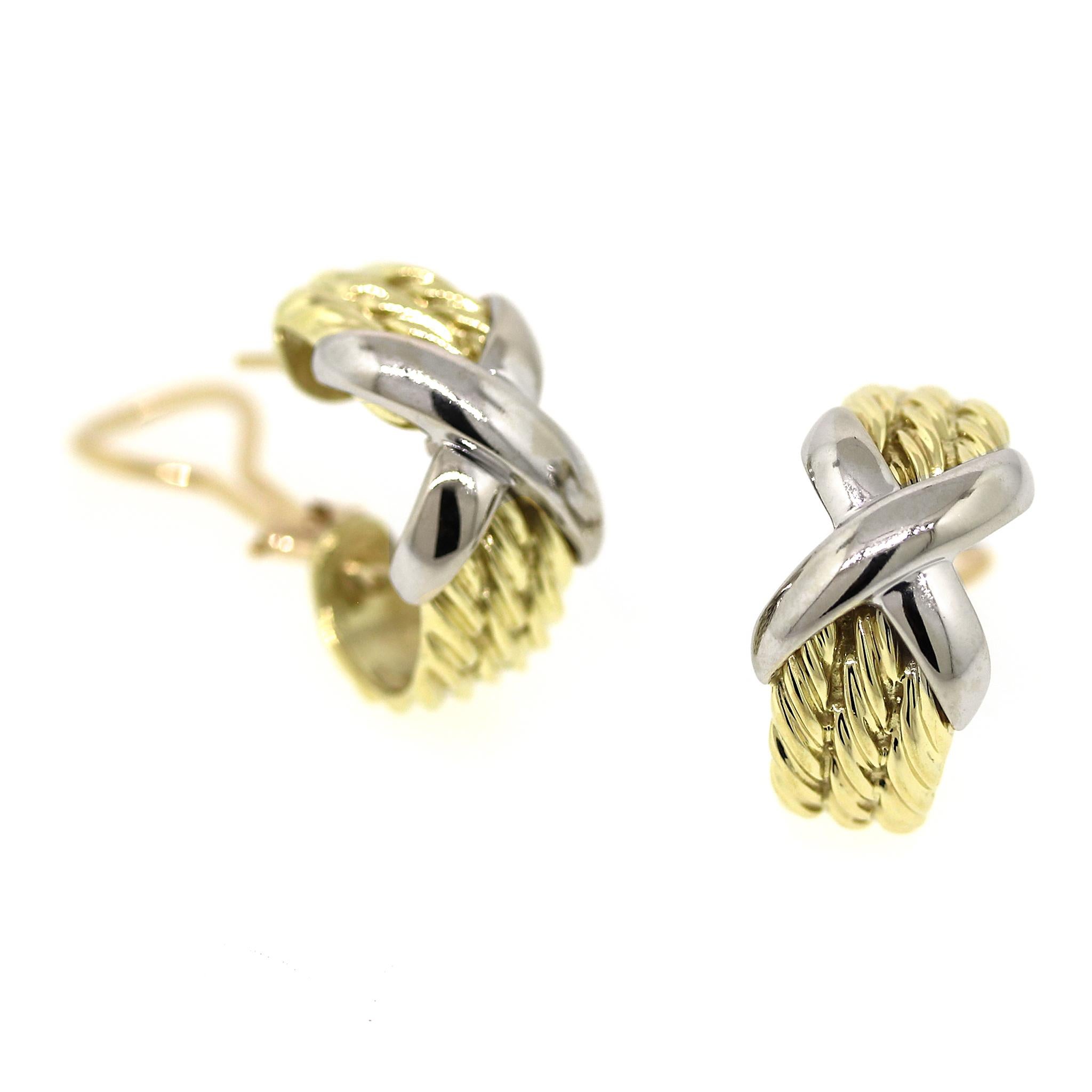 Pendientes David Yurman Omega Crossover Cable Huggie Hoop de oro de 14 kt 4