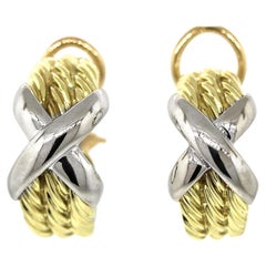 Used David Yurman Omega Crossover Cable Huggie Hoop Earrings in 14 kt Gold