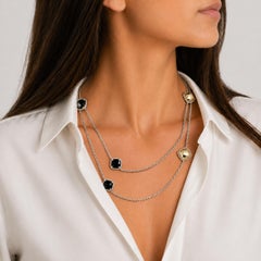 David Yurman Onyx 18 Karat Yellow Gold 6 Station 36 Inch Sterling SilverNecklace