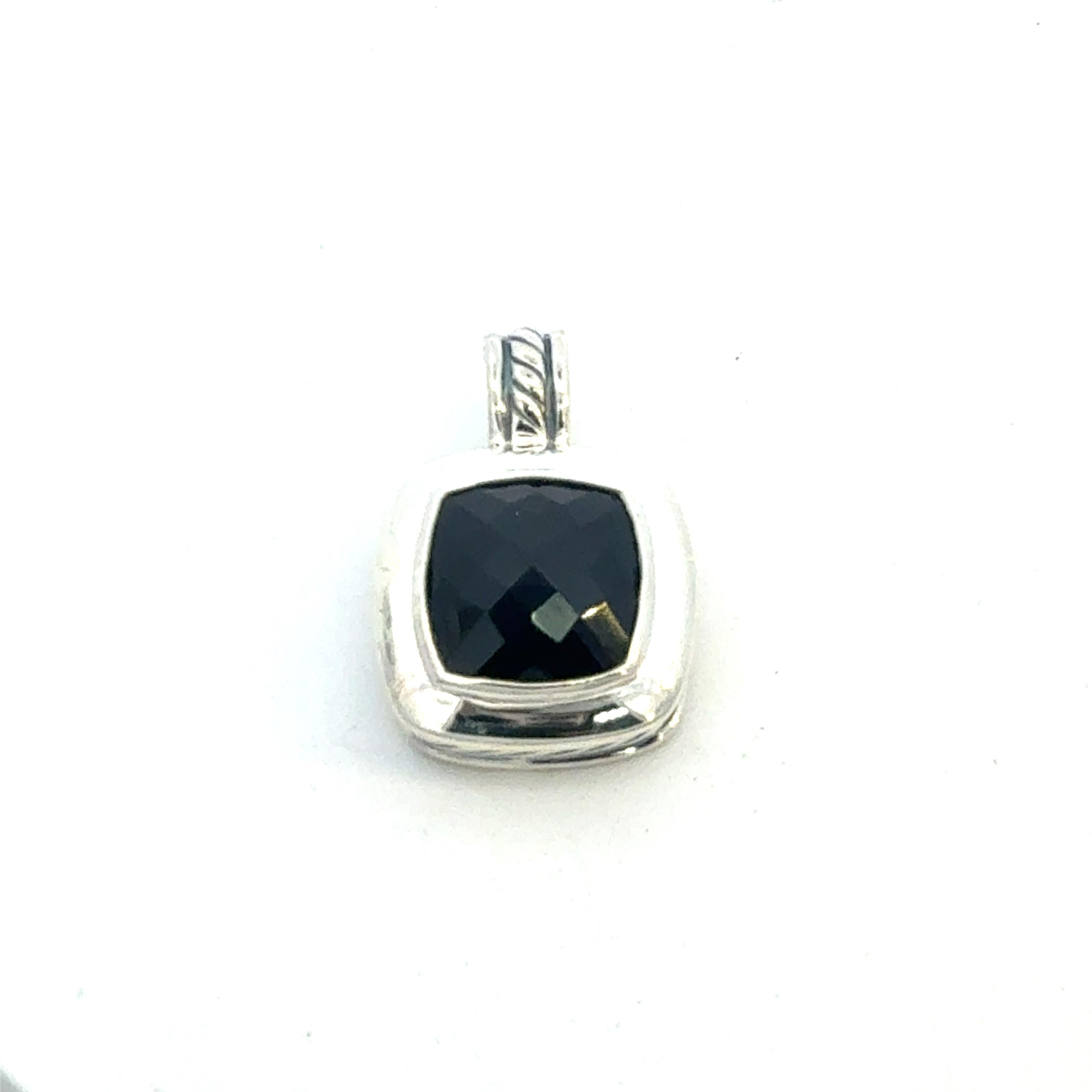 Antique Cushion Cut David Yurman Onyx Albion Pendant 11 mm Sterling Silver Estate For Sale