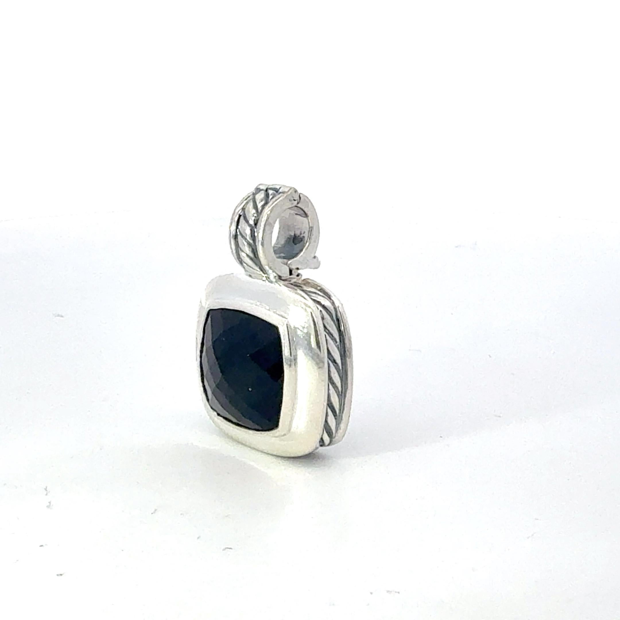 David Yurman Onyx Albion Pendant 11 mm Sterling Silver Estate In Good Condition For Sale In Brooklyn, NY