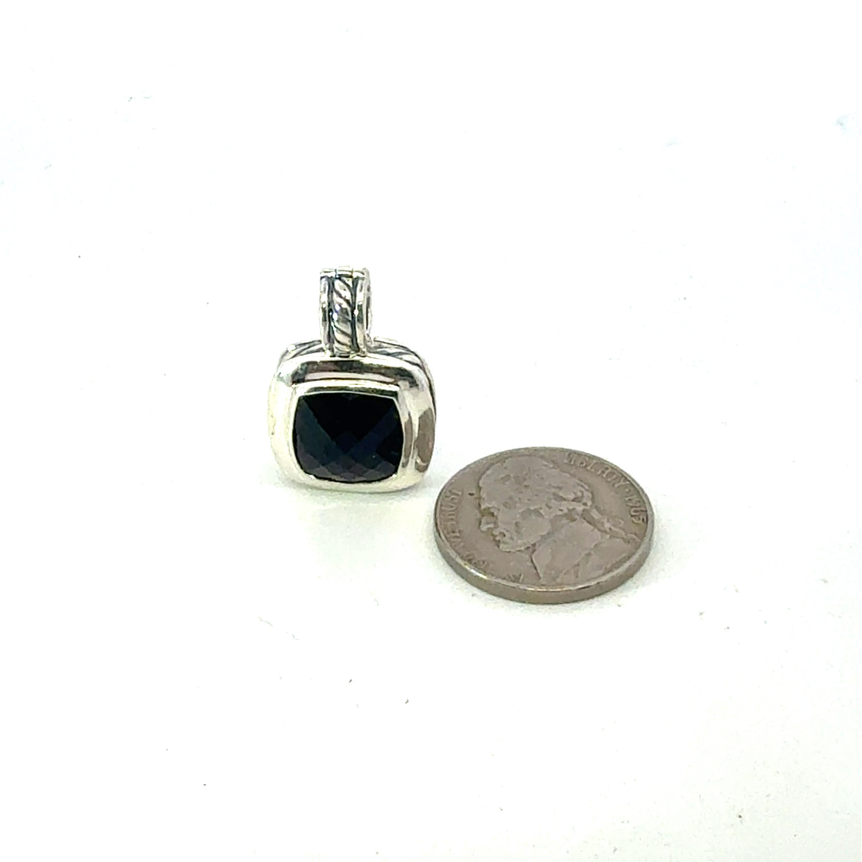 David Yurman Onyx Albion Pendant 11 mm Sterling Silver Estate For Sale 2