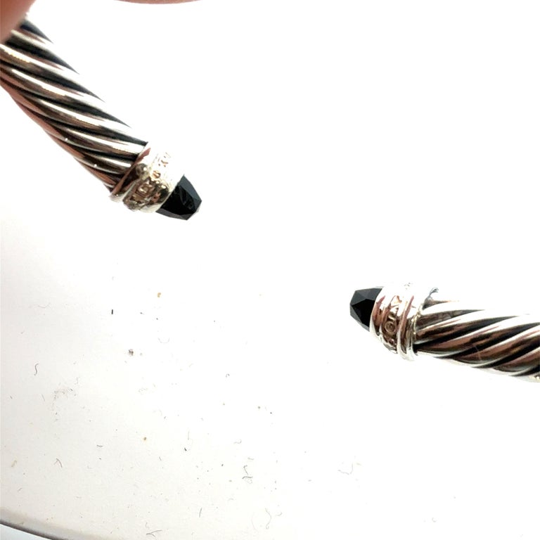 David Yurman Onyx and Diamond 5mm Cuff Bracelet Silver Estate photo 2