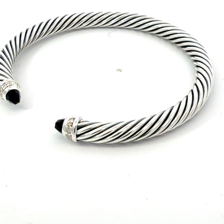 David Yurman Onyx and Diamond 5mm Cuff Bracelet Silver Estate photo 3