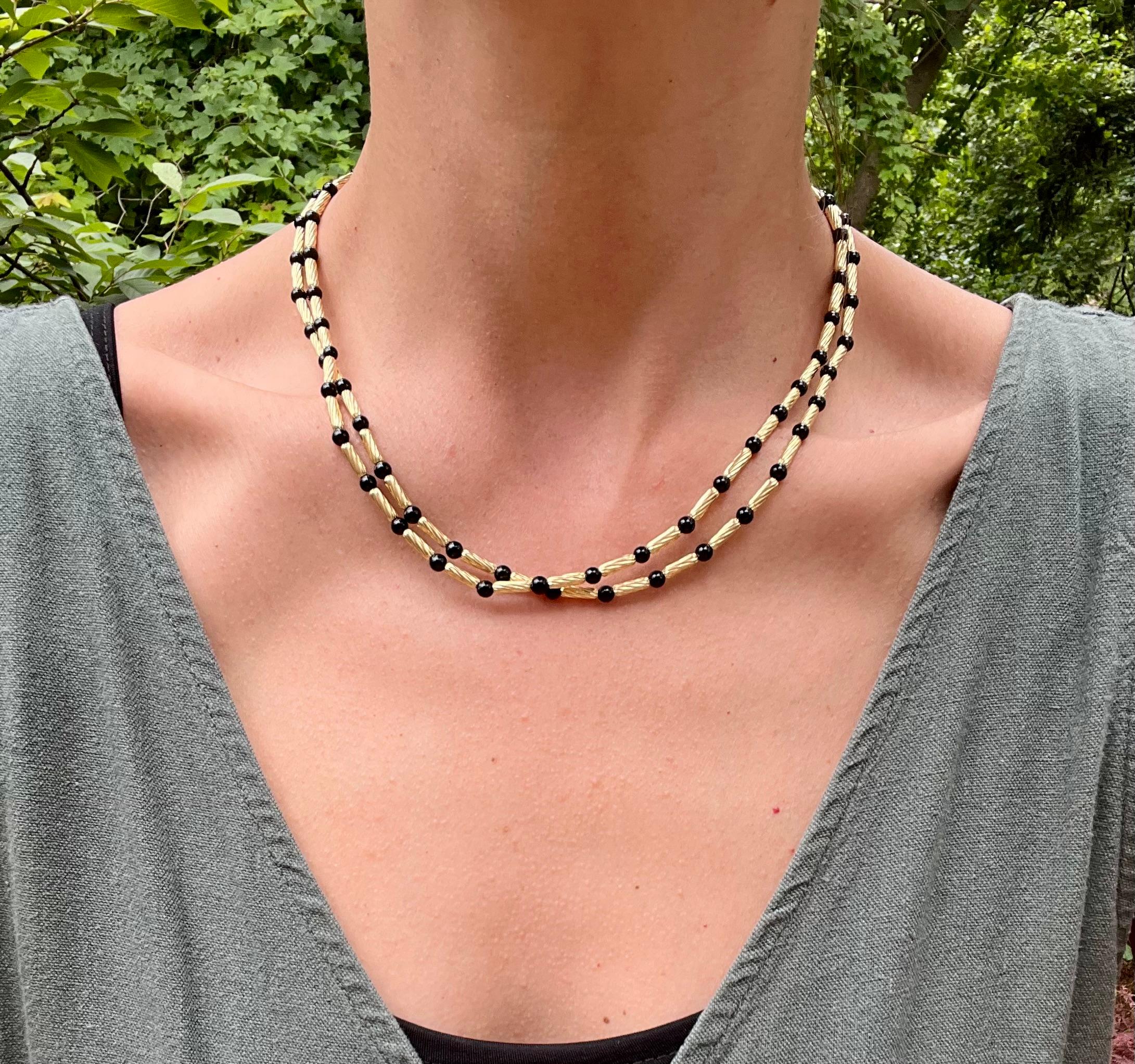 David Yurman, petit collier Hampton en tubes d'onyx et d'or 18 carats Bon état à Towson, MD