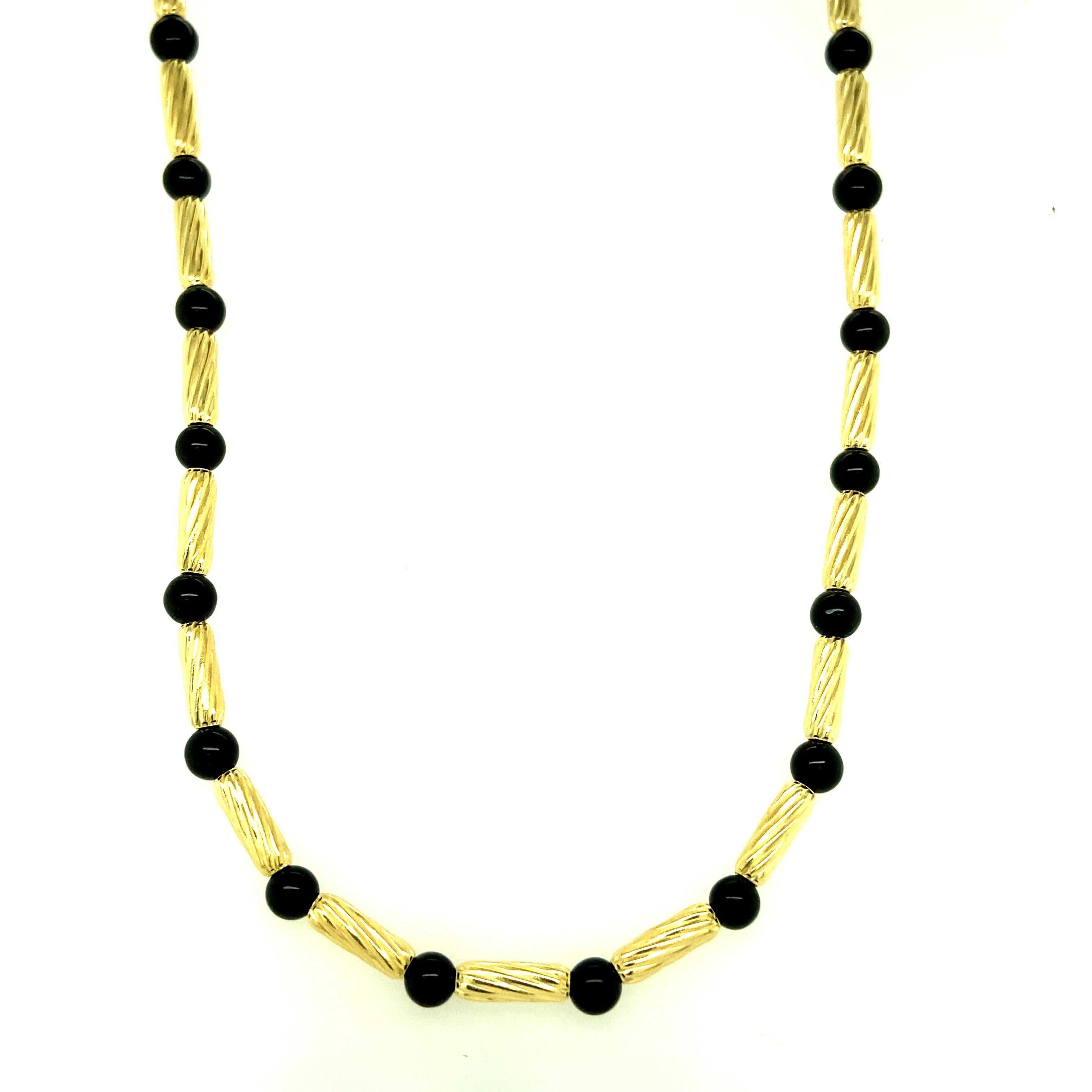 David Yurman Onyx and Gold Tube Petite Hampton Necklace in 18 Karat Gold 1