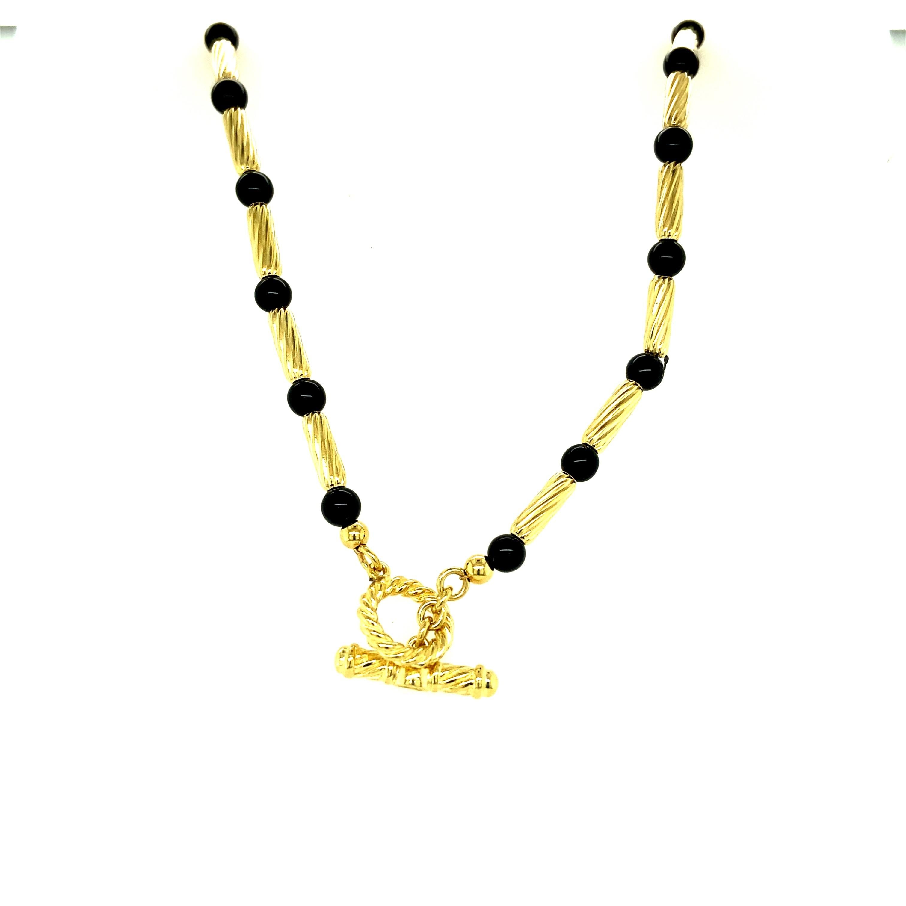 David Yurman Onyx and Gold Tube Petite Hampton Necklace in 18 Karat Gold 2