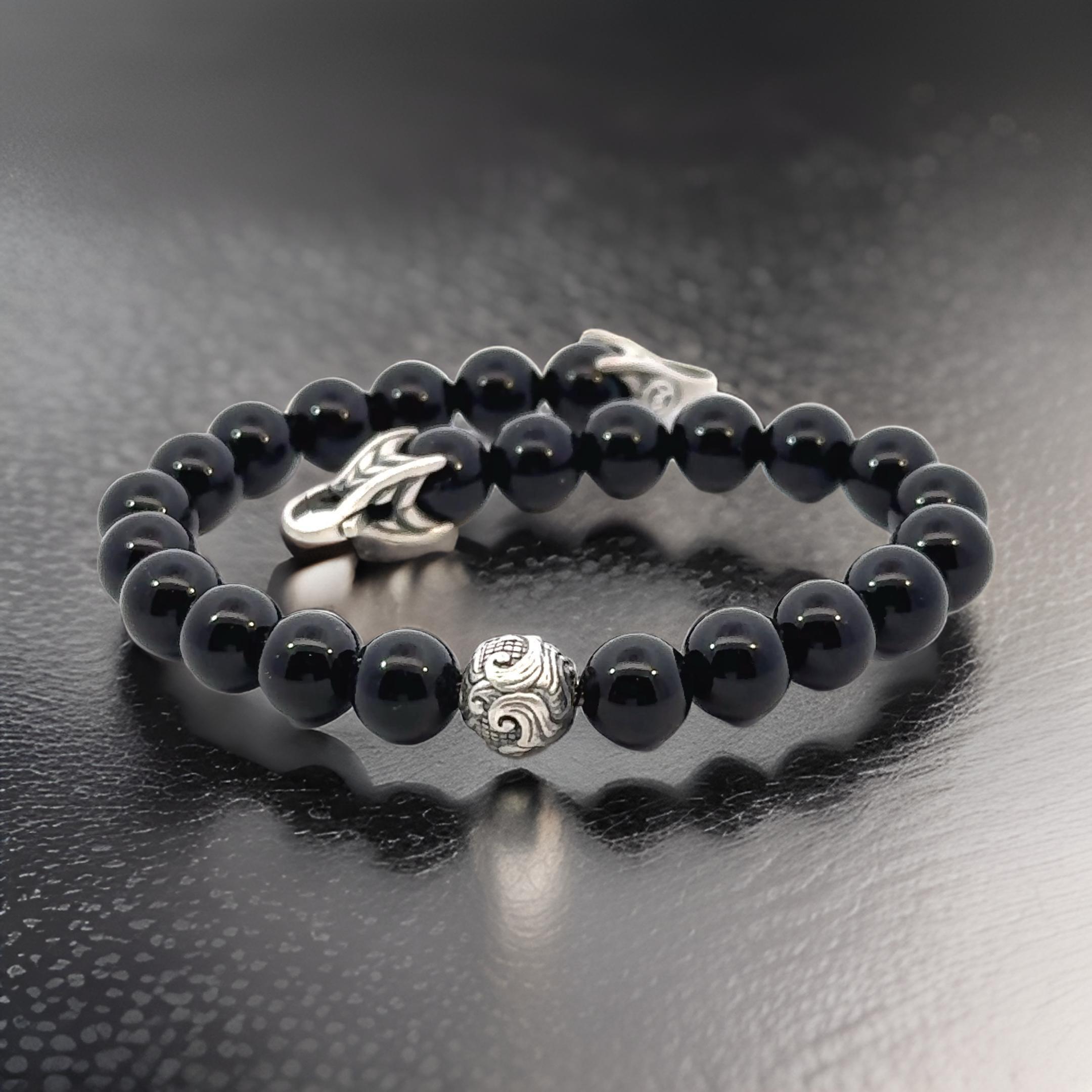 David Yurman Bracciale con perle di preghiera intagliate in onice da 8,5