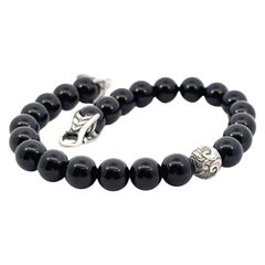 David Yurman Bracciale con perle di preghiera intagliate in onice da 8,5" A. Silver Estate