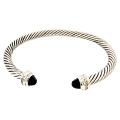 David Yurman Onyx Cuff Bracelet Size M 5 mm Sterling Silver Estate