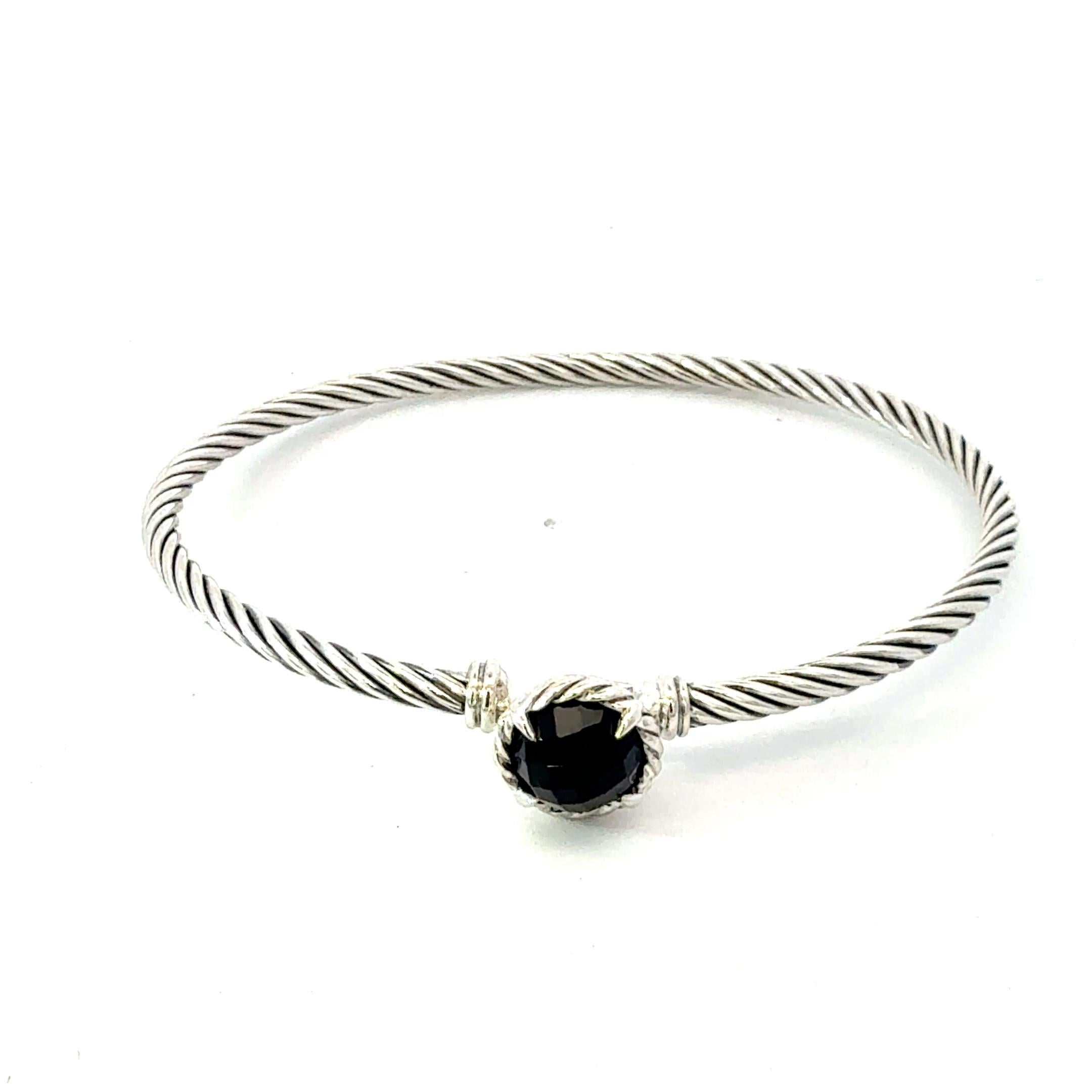 David Yurman Onyx Cuff Bracelet Size M 7.5" 3 mm Sterling Silver Estate