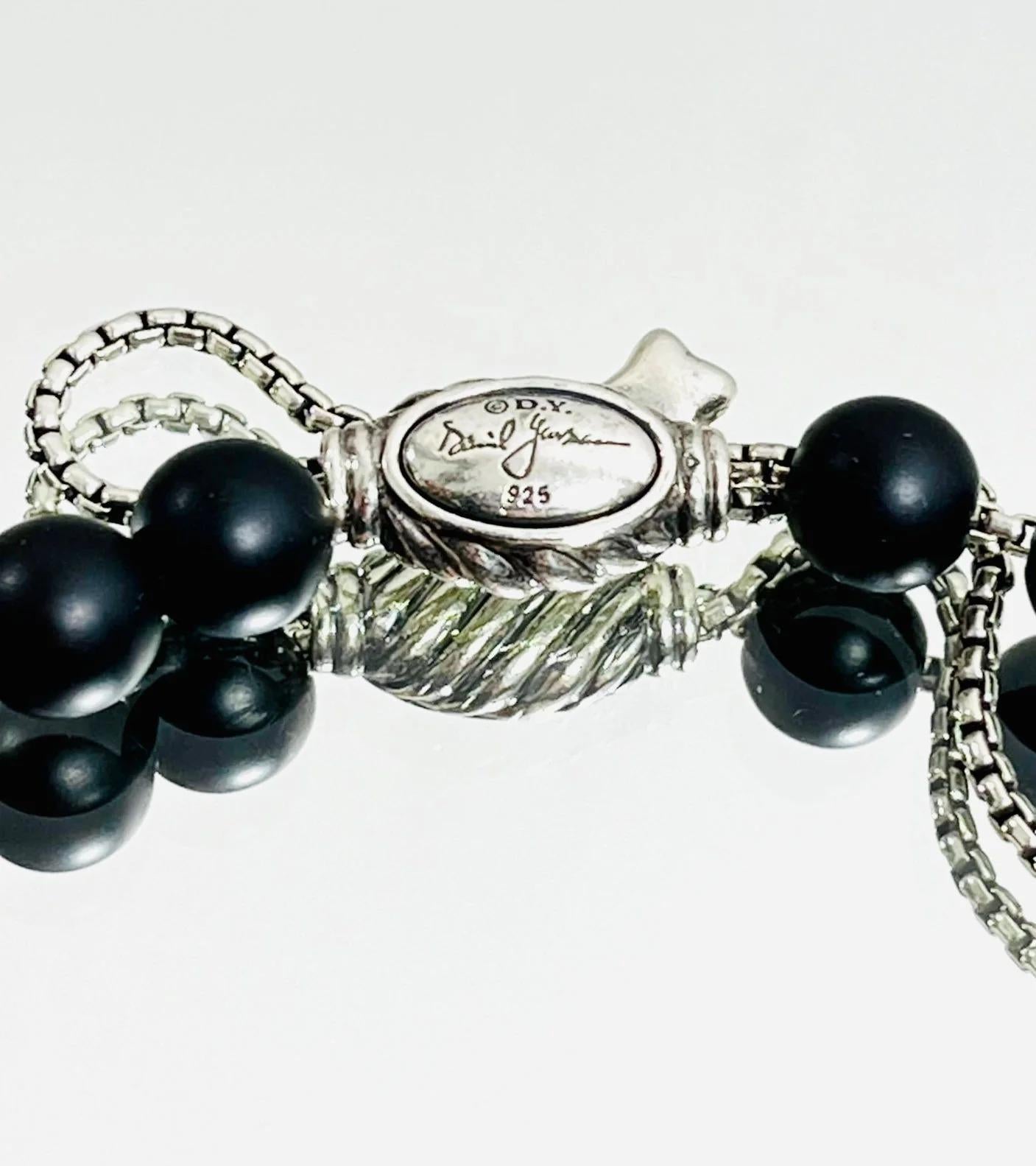 David Yurman Onyx & Diamond Beaded Bracelet Excellent état - En vente à London, GB