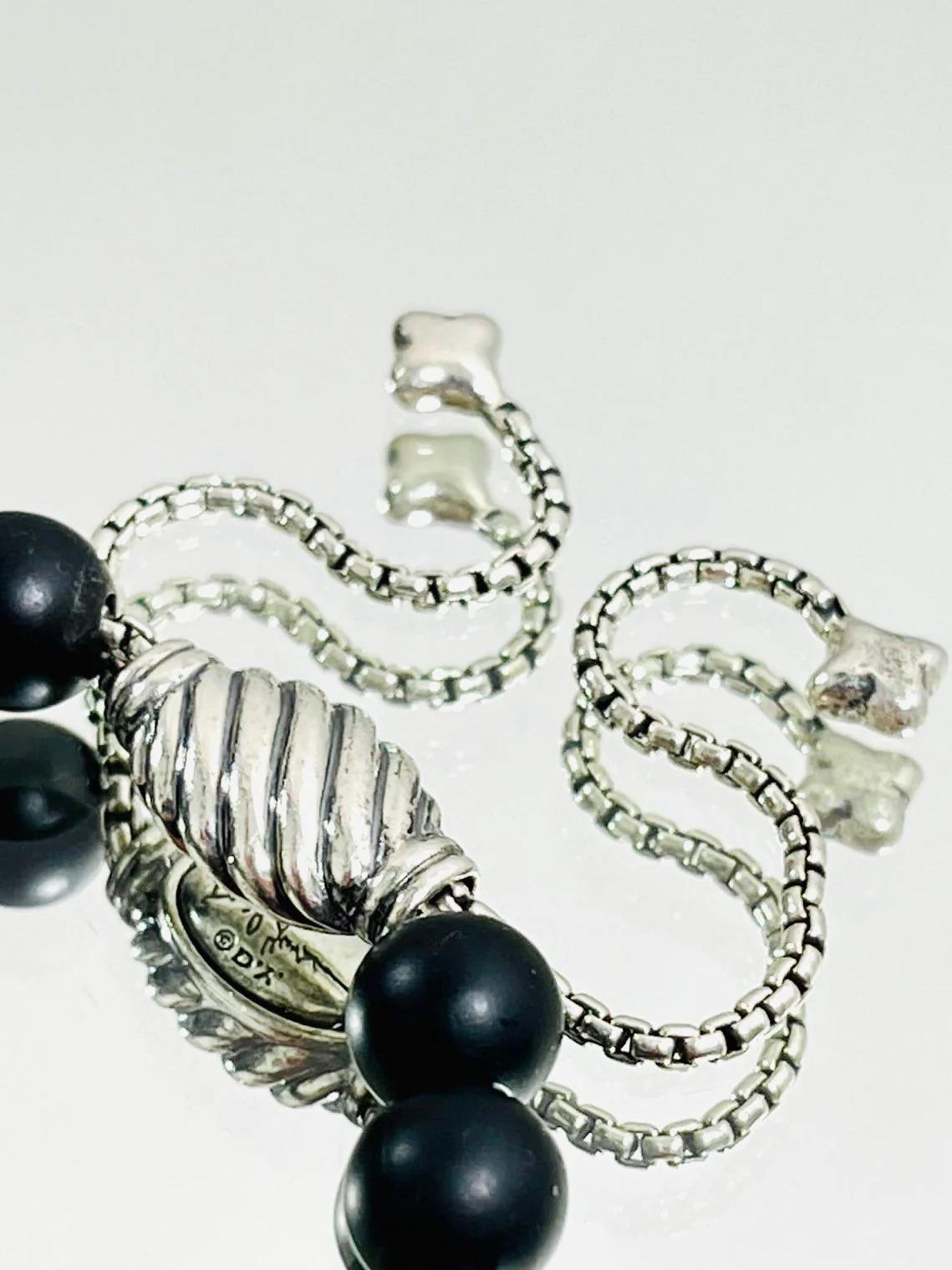David Yurman Onyx & Diamond Beaded Bracelet Pour femmes en vente