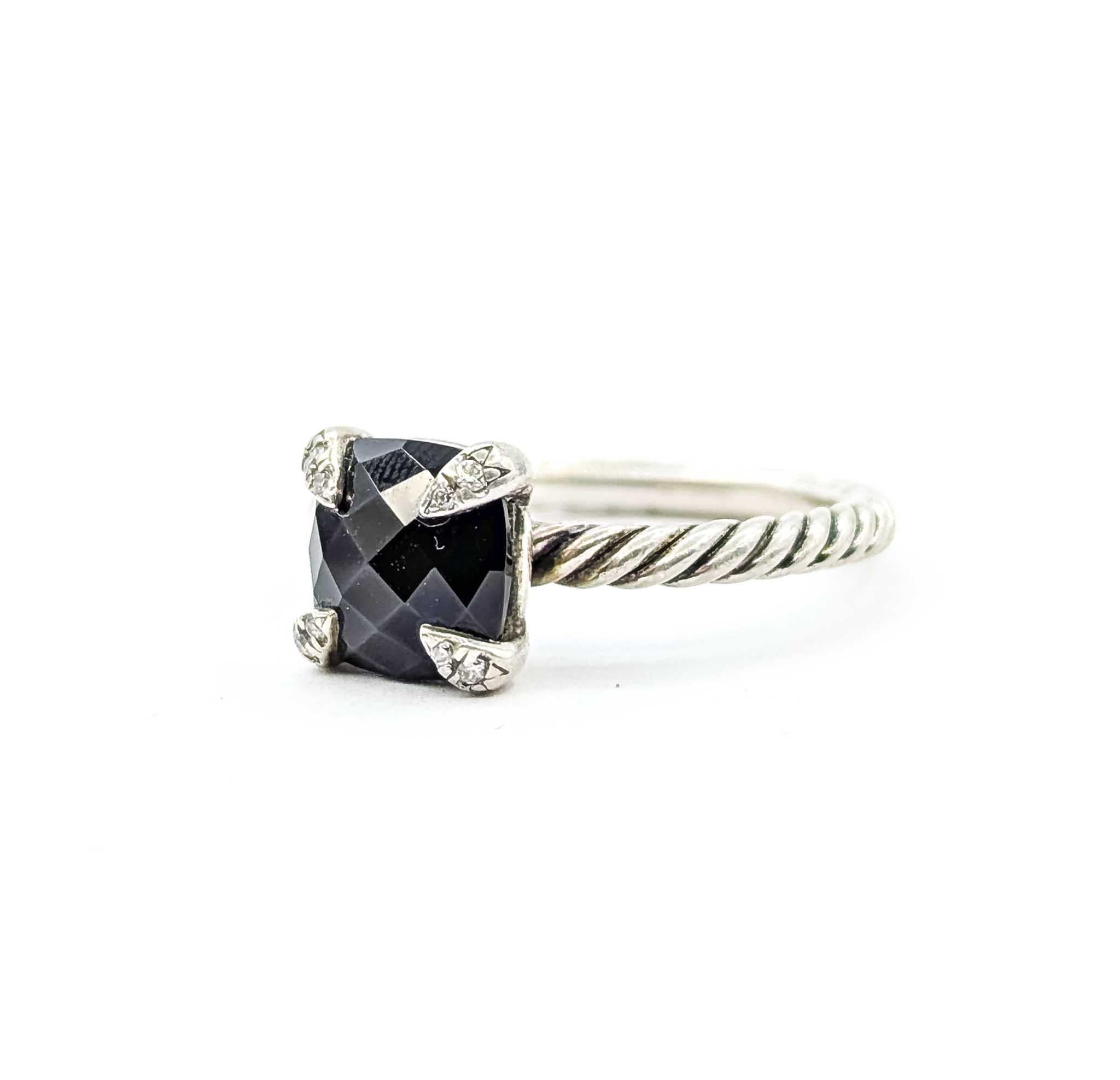 Contemporaneo David Yurman Anello con cavo in onice e diamanti in A. Silver in vendita