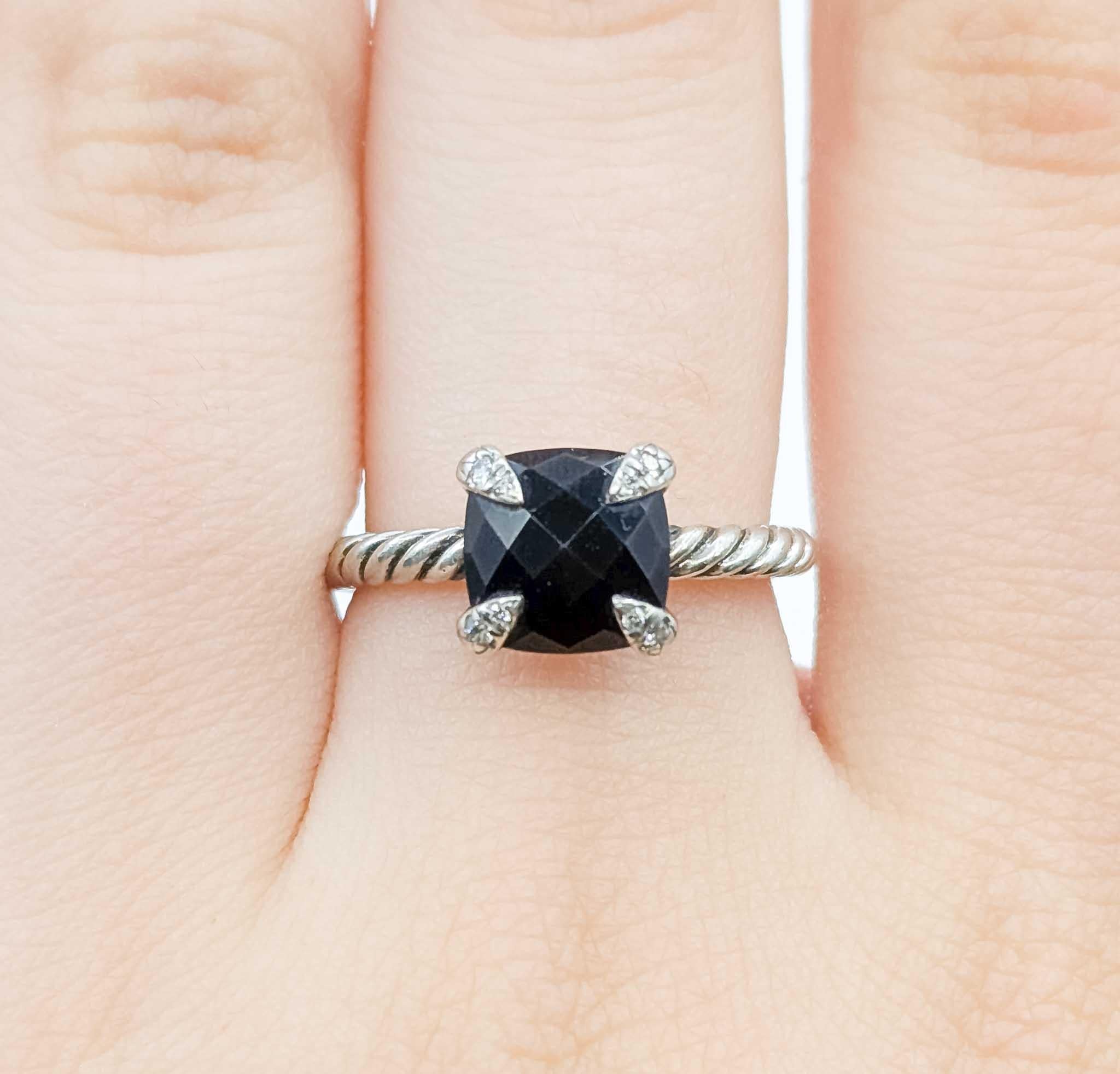 David Yurman Anello con cavo in onice e diamanti in A. Silver In condizioni ottime in vendita a Bloomington, MN