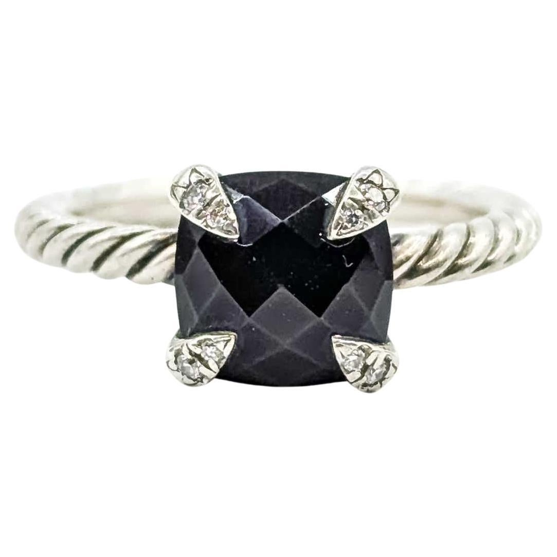David Yurman Anello con cavo in onice e diamanti in A. Silver
