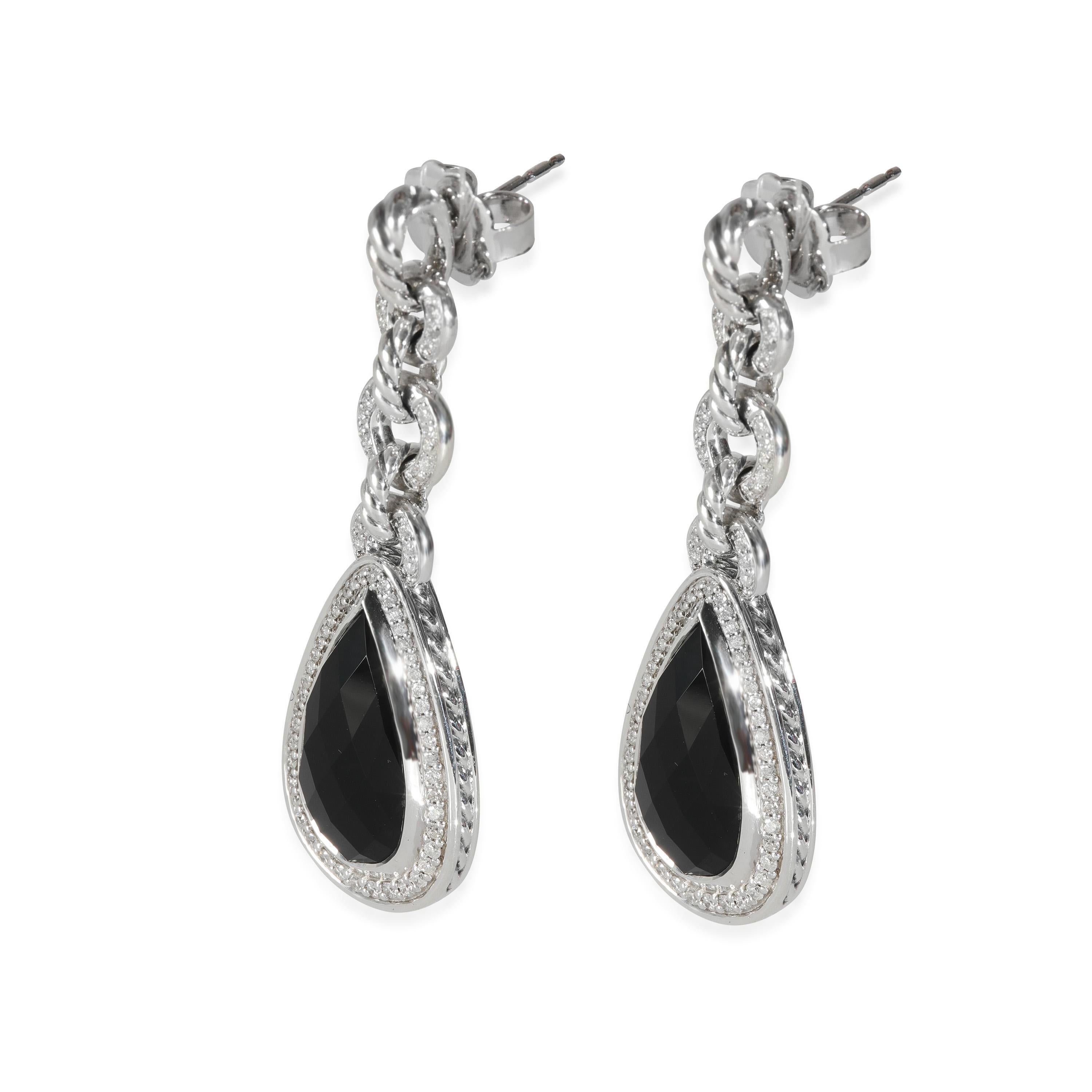 David Yurman Boucles d'oreilles Onyx Diamant en Argent 1.25 CTW Excellent état - En vente à New York, NY