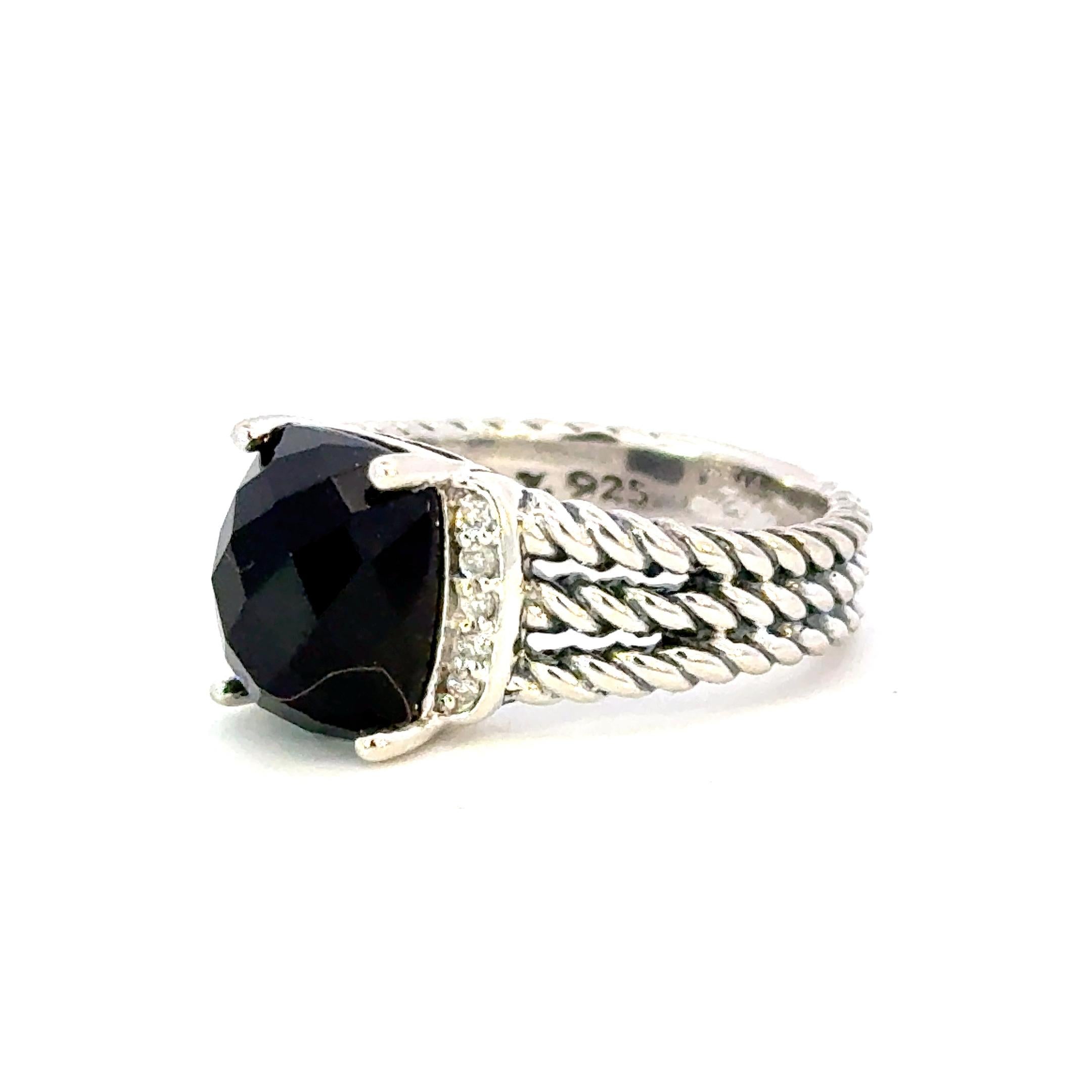 Anillo David Yurman Onyx Diamante Tamaño 5,5 Plata de Ley Estate en Bueno estado para la venta en Brooklyn, NY