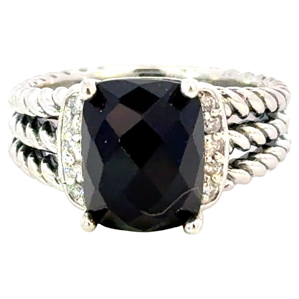 David Yurman Onyx Diamond Ring Size 5.5 Sterling Silver Estate