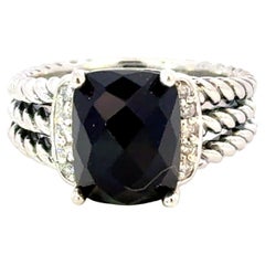 David Yurman Onyx Diamond Ring Size 5.5 Sterling Silver Estate