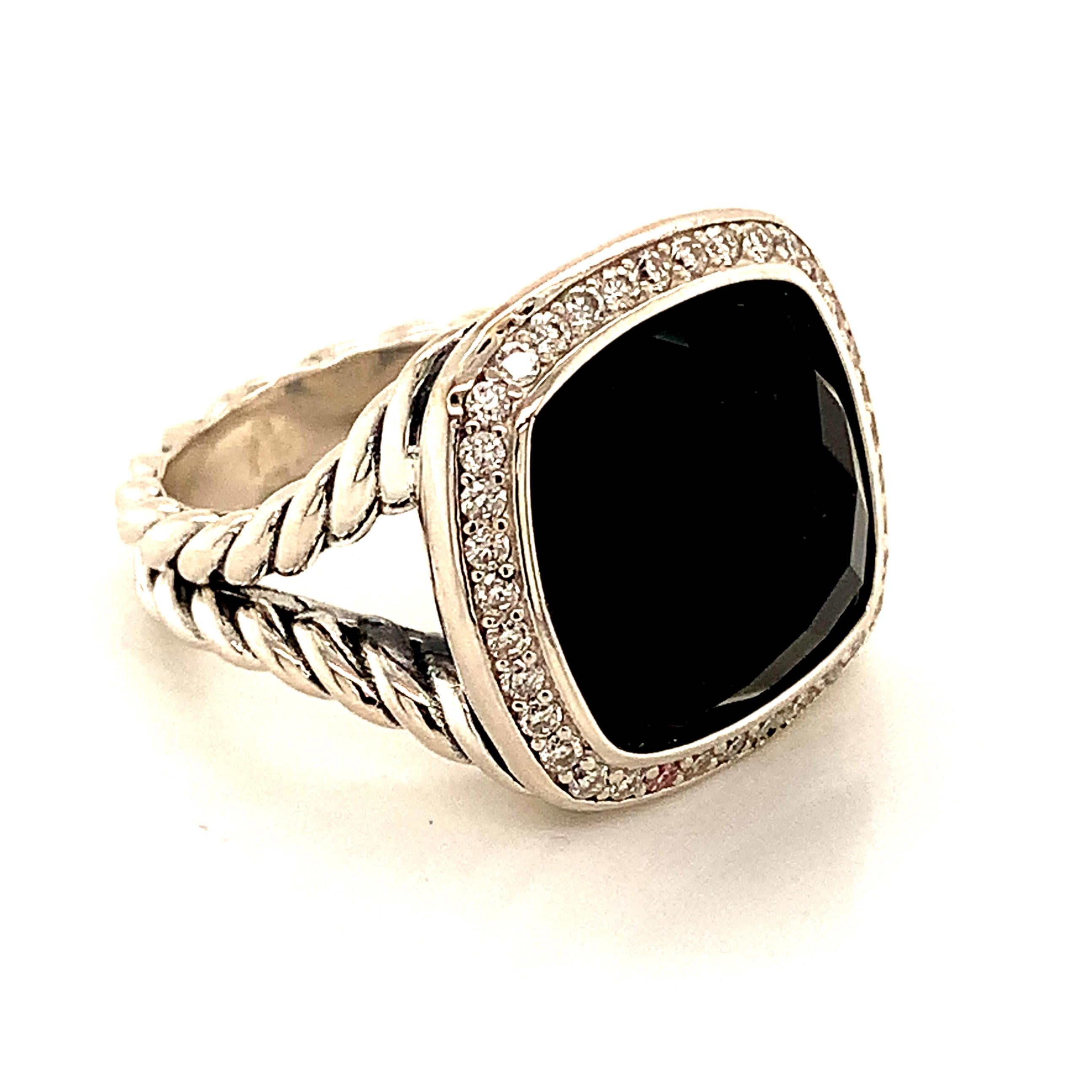 David Yurman Onyx Diamond Ring Sterling Silver 11.9 Grams In Good Condition In Brooklyn, NY