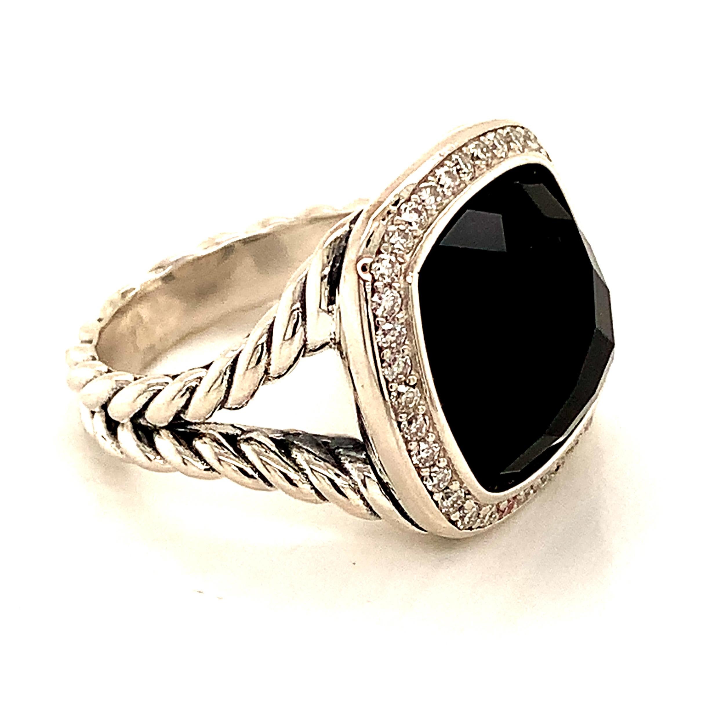 David Yurman Onyx Diamond Ring Sterling Silver 11.9 Grams 1