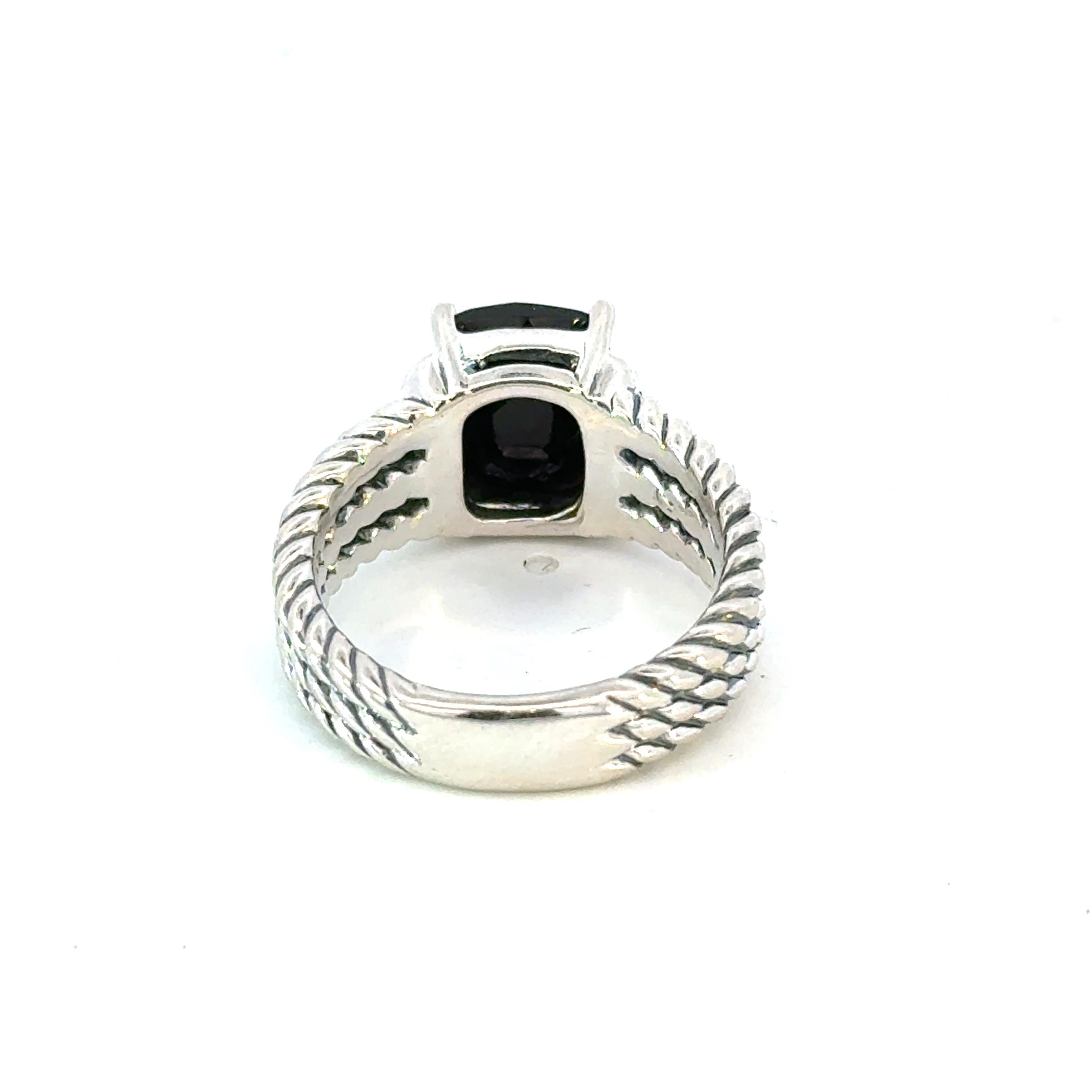 Anillo David Yurman Onyx Diamantes Talla 6,5 Plata de Ley Estate Corte cojín antiguo en venta
