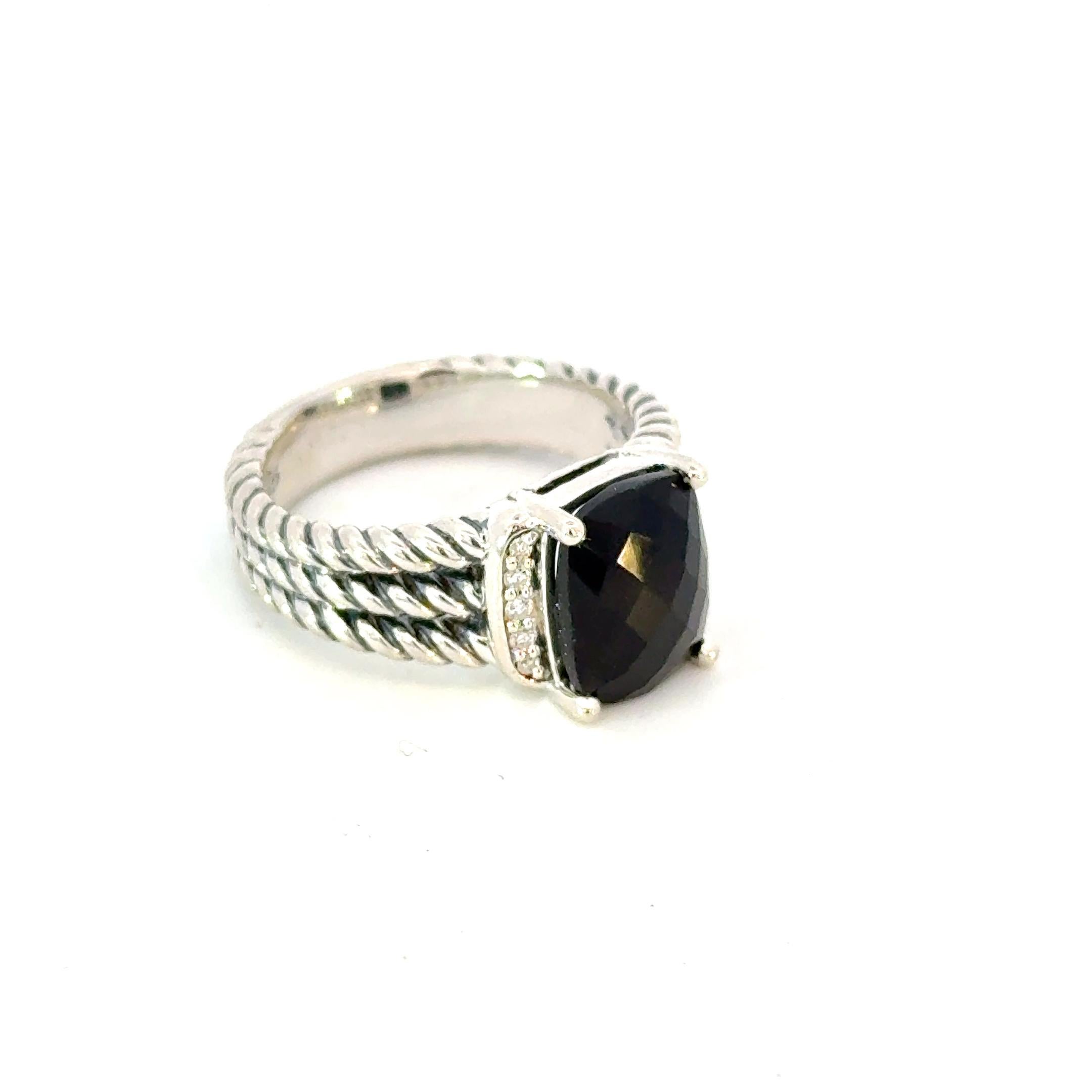 Anillo David Yurman Onyx Diamantes Talla 6,5 Plata de Ley Estate en Bueno estado para la venta en Brooklyn, NY