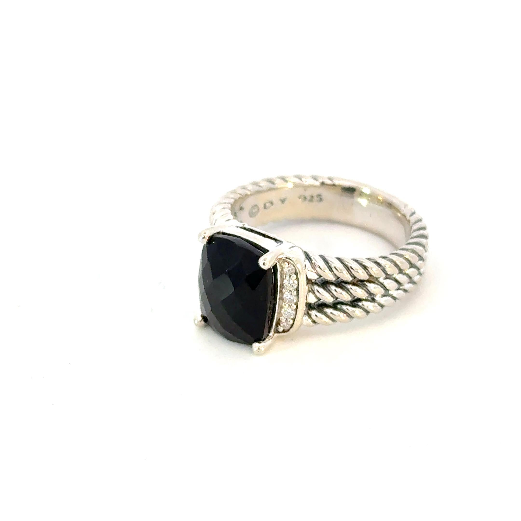 De las mujeres Anillo David Yurman Onyx Diamantes Talla 6,5 Plata de Ley Estate en venta