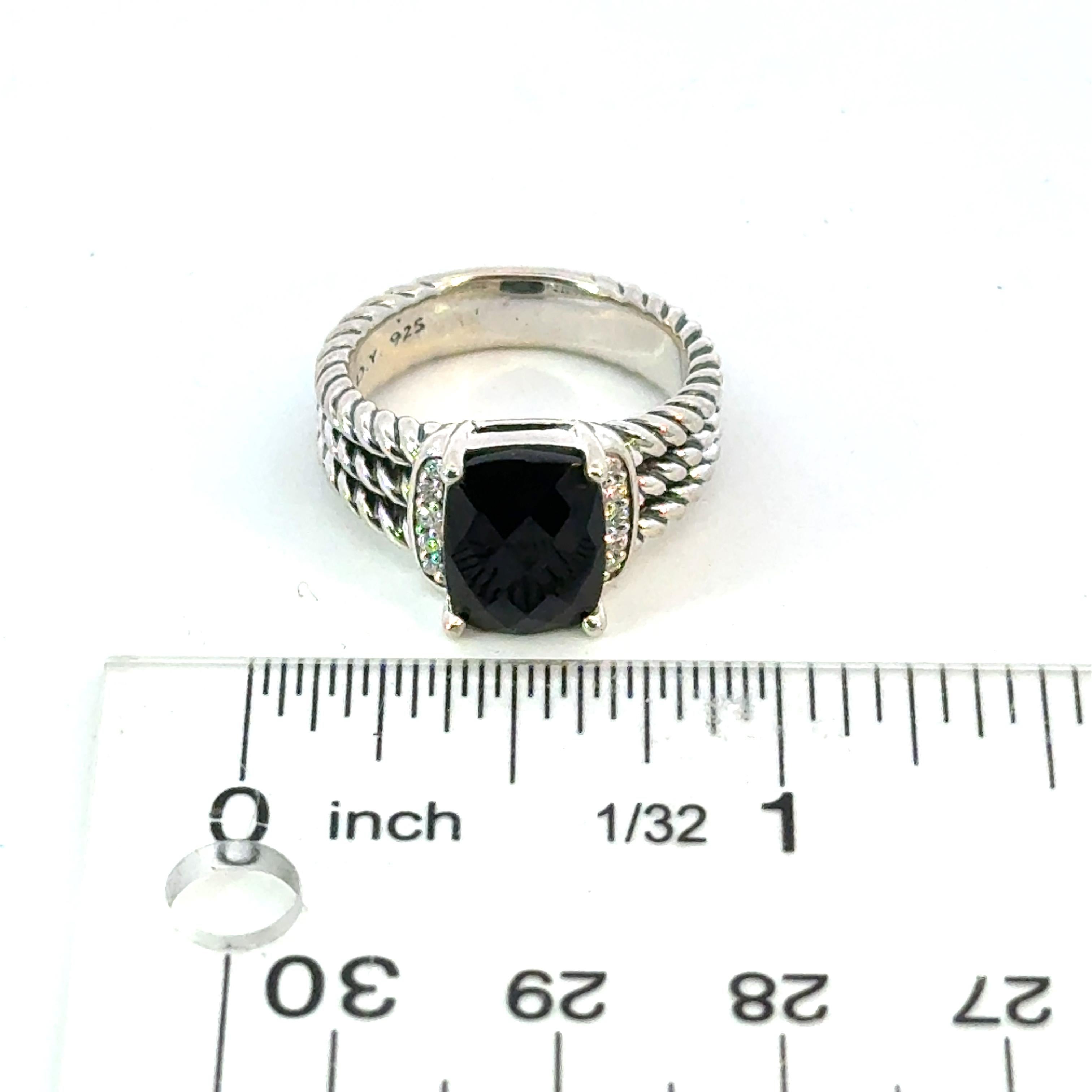 Anillo David Yurman Onyx Diamantes Talla 6,5 Plata de Ley Estate en venta 1