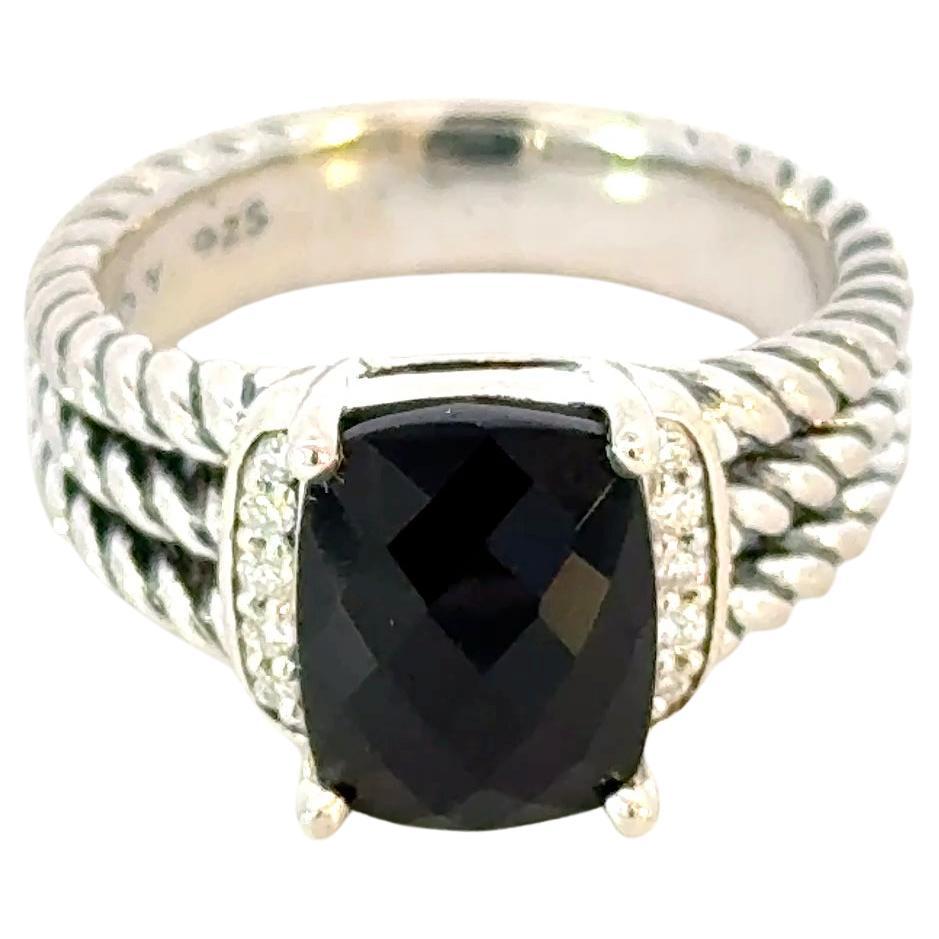 David Yurman Onyx Diamonds Ring Size 6.5 Sterling Silver Estate