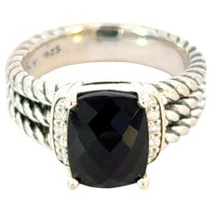 David Yurman Onyx Diamonds Ring Size 6.5 Sterling Silver Estate