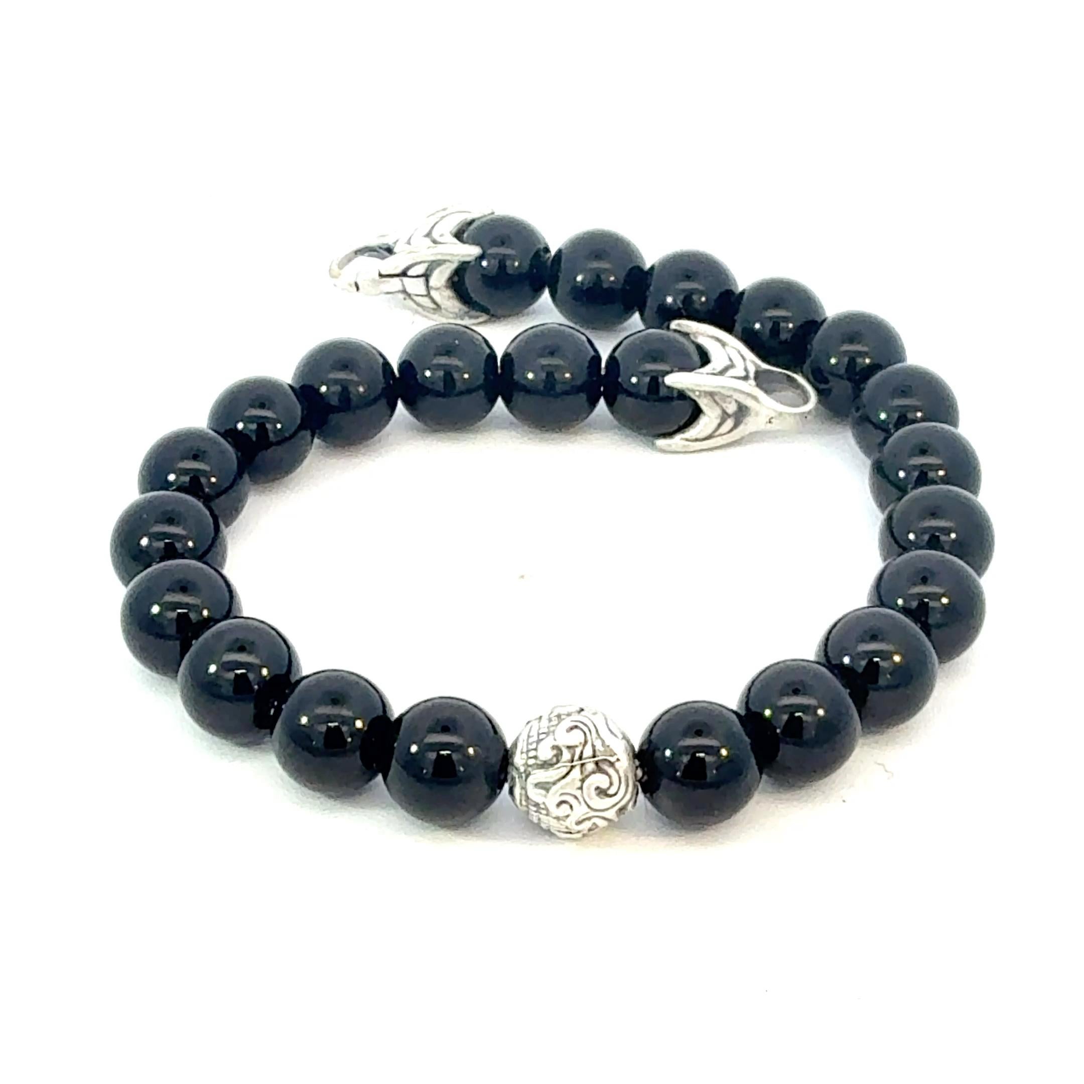David Yurman Onyx Engraved Spiritual Beads Bracelet 8" Silver Estate
