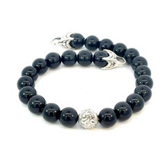 David Yurman Onyx Engraved Spiritual Beads Bracelet 8" Silver Estate
