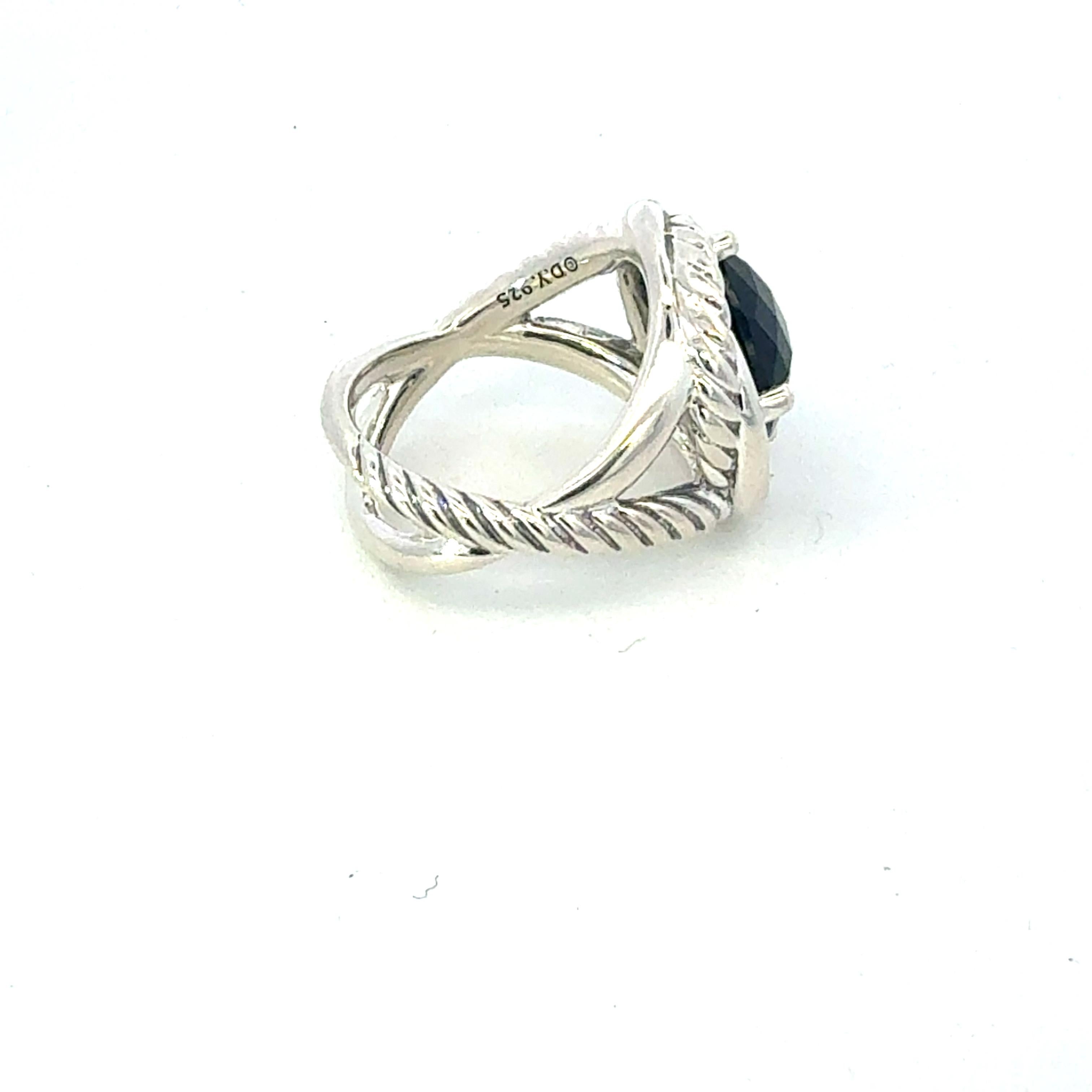 Antique Cushion Cut David Yurman Onyx Infinity Ring Size 7, 11 mm Sterling Silver Estate For Sale