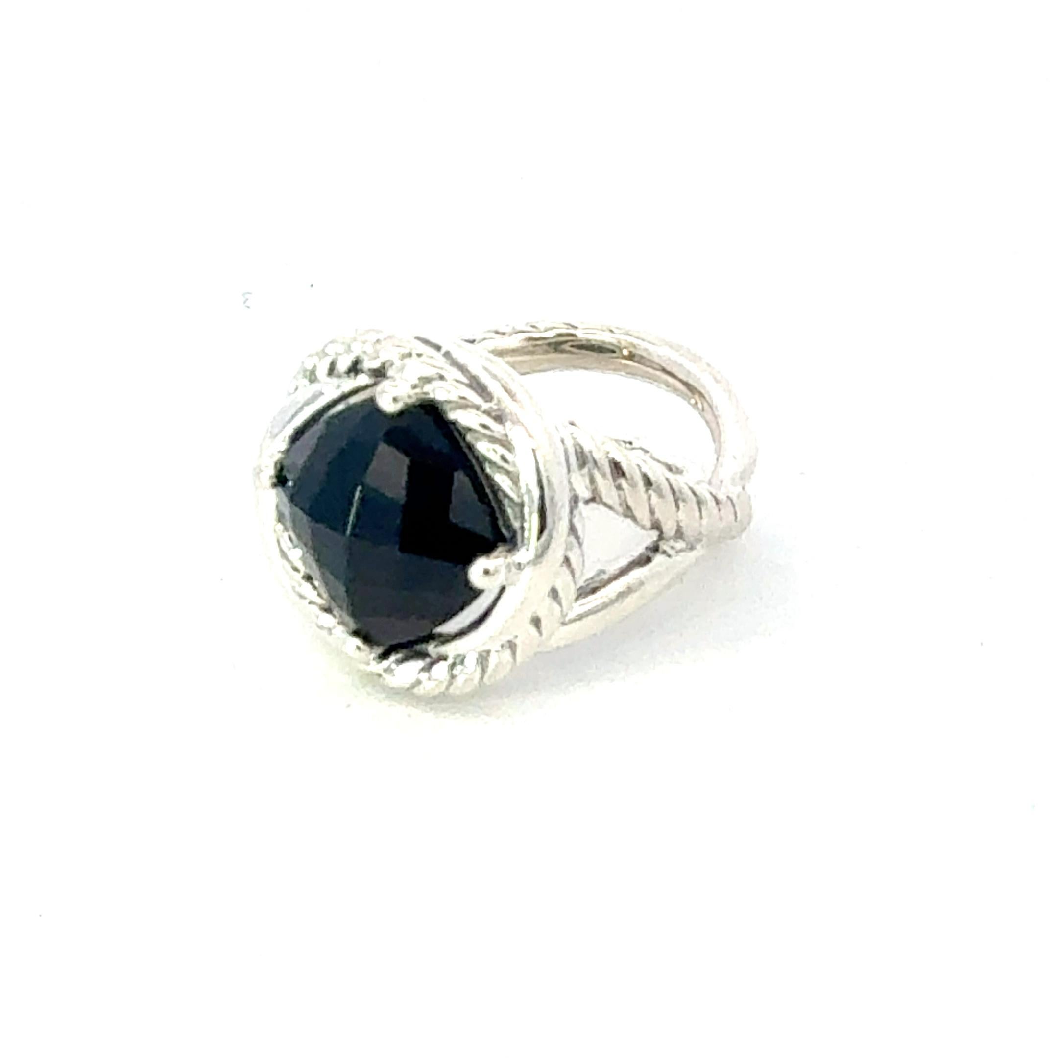 David Yurman Onyx Infinity Ring Size 7, 11 mm Sterling Silver Estate In Good Condition For Sale In Brooklyn, NY
