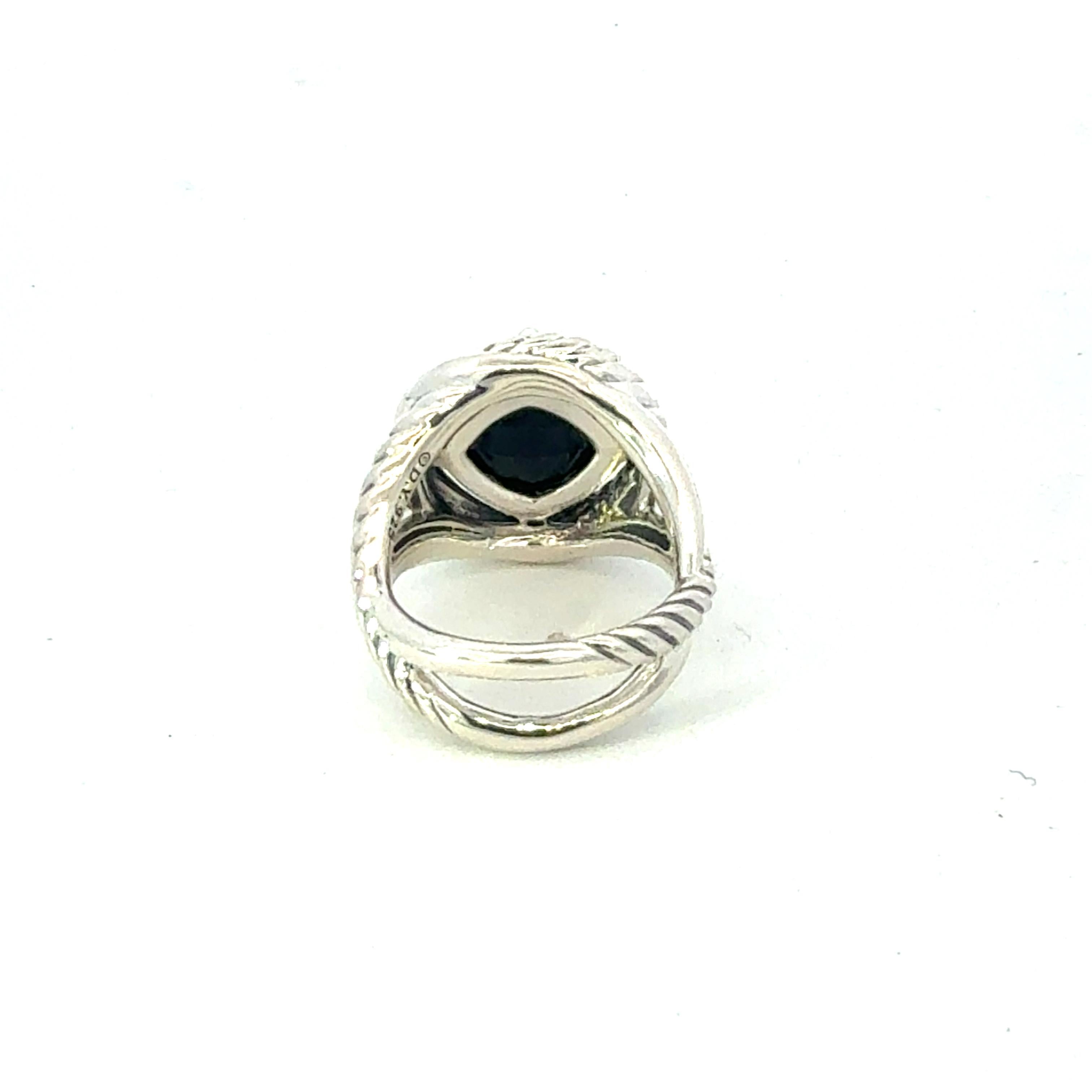 Women's David Yurman Onyx Infinity Ring Size 7, 11 mm Sterling Silver Estate For Sale