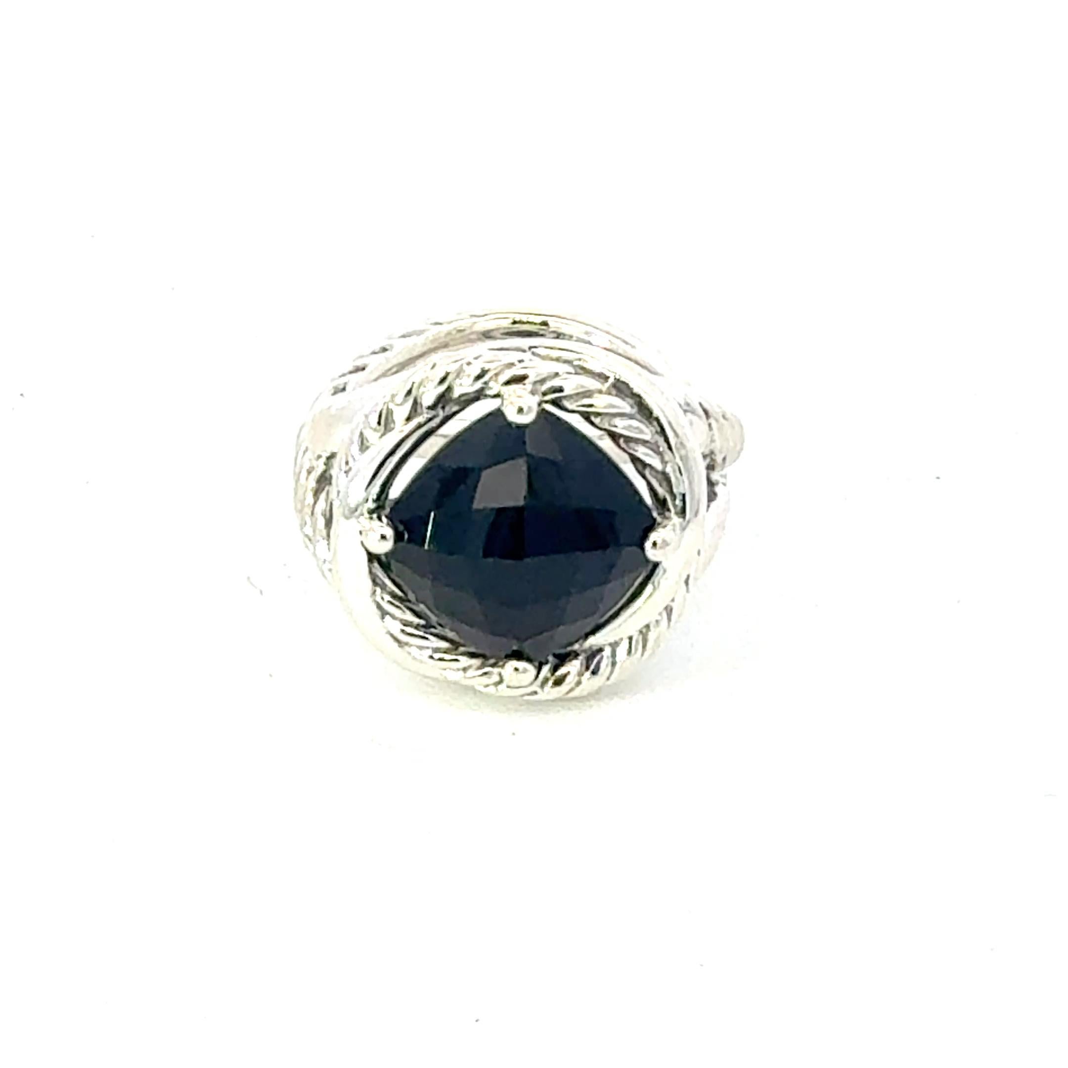 David Yurman Onyx Infinity Ring Size 7, 11 mm Sterling Silver Estate For Sale