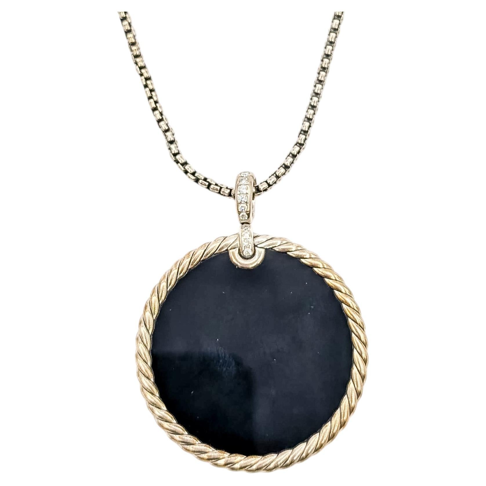 David Yurman Onyx, Mother of Pearl & Diamond Cable Pendant in Sterling Silver