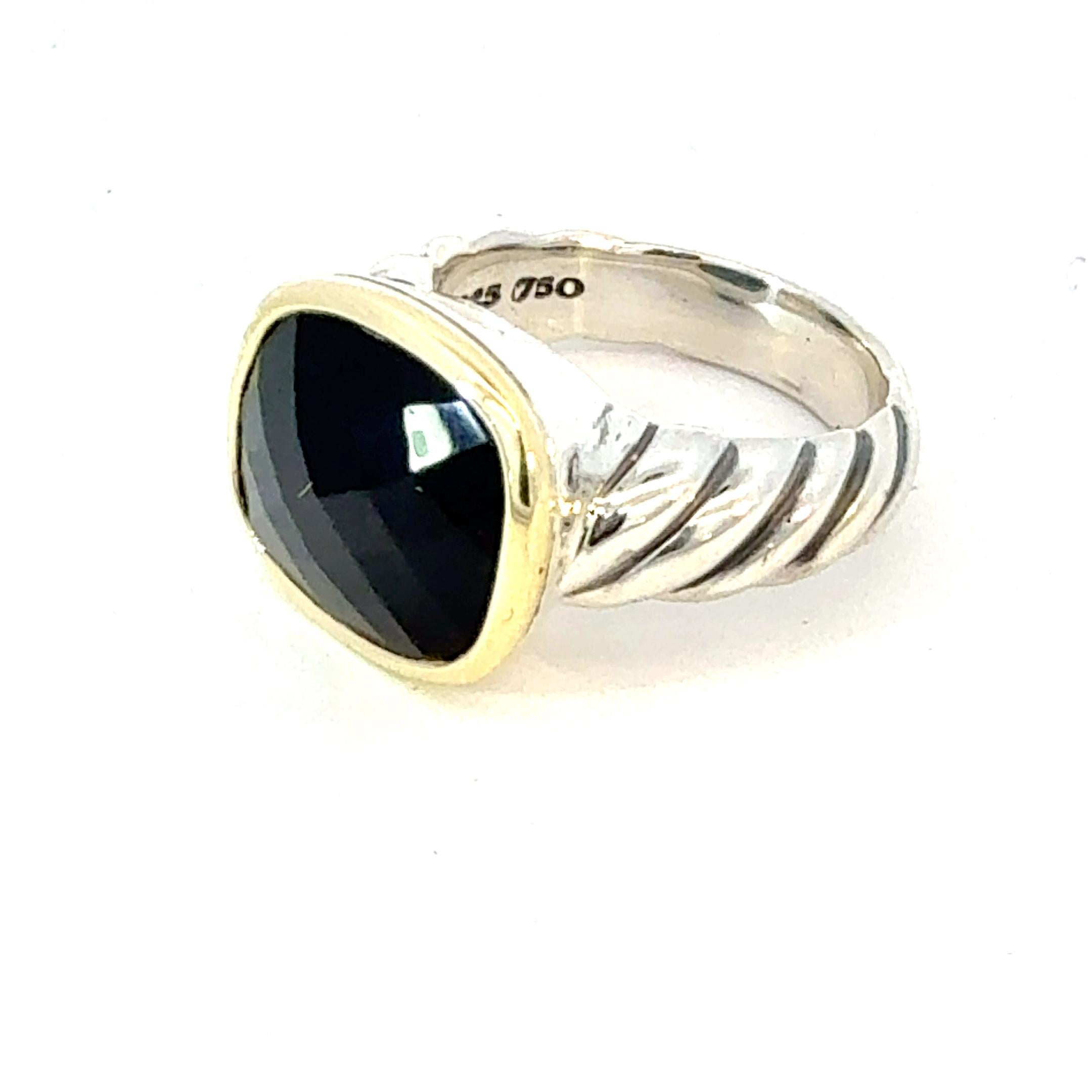 David Yurman Anello in Onice Misura 7 Oro 18k e Argento Sterling Estate In condizioni buone in vendita a Brooklyn, NY