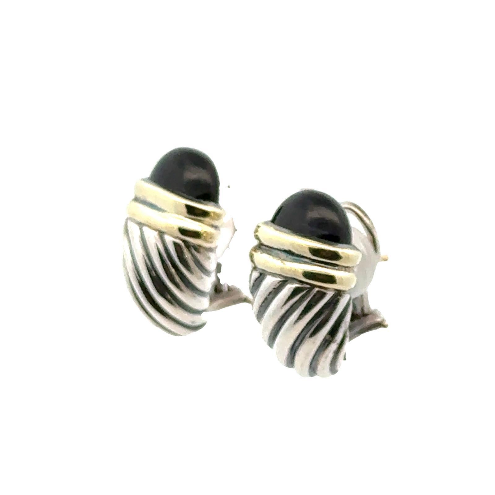 Modern David Yurman Onyx 'Shrimp' Cable Lever-Back Earrings For Sale