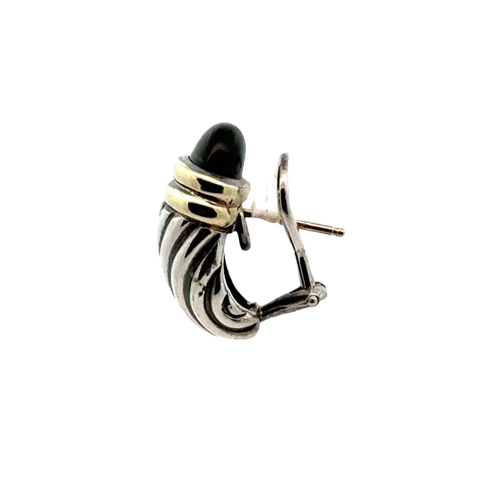 Cabochon David Yurman Onyx 'Shrimp' Cable Lever-Back Earrings For Sale
